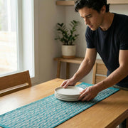 Artisan Hand Loomed Cotton Table Runner - Blue Ocean - 18"x96"