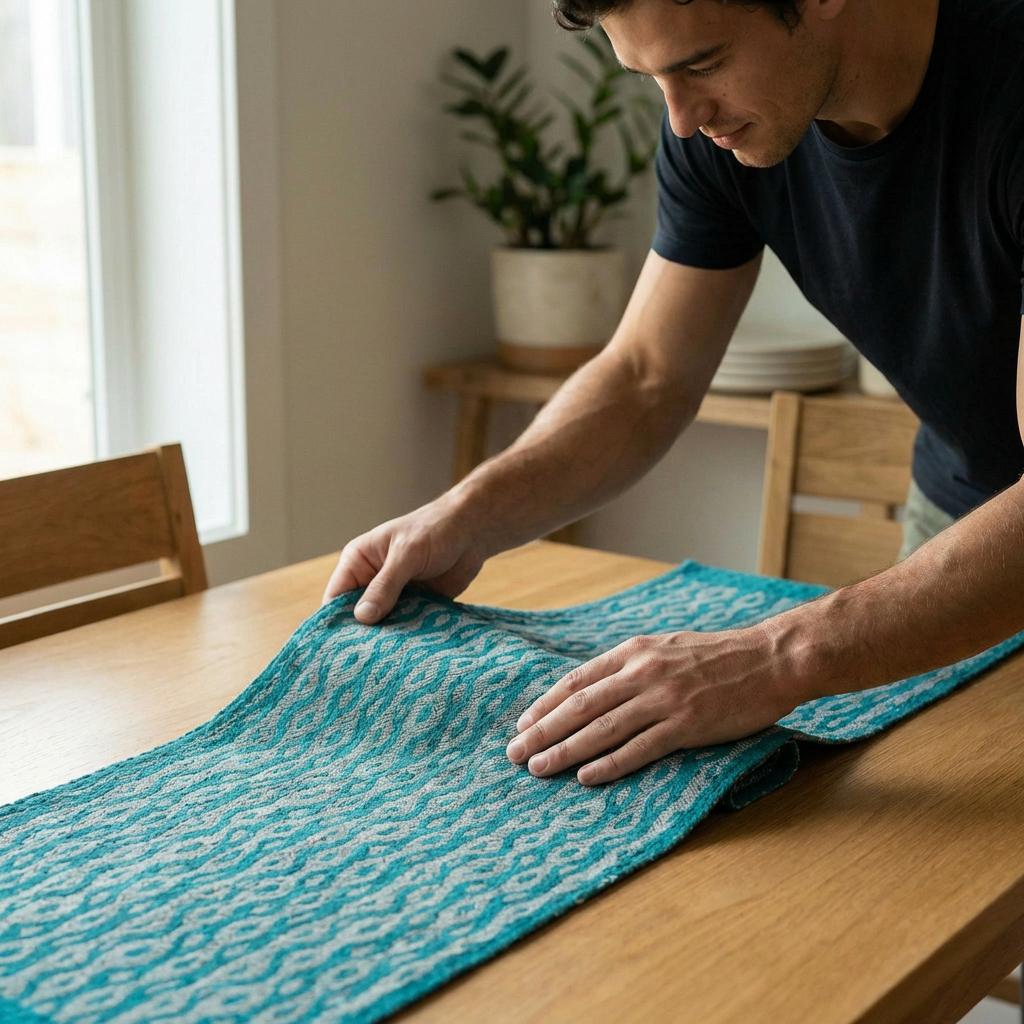 Artisan Hand Loomed Cotton Table Runner - Blue Ocean - 18"x96"