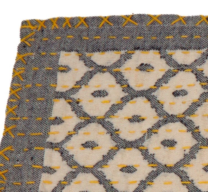 Artisan Hand Loomed Cotton Table Runner - Gray Yellow Stitching - 18"x96"