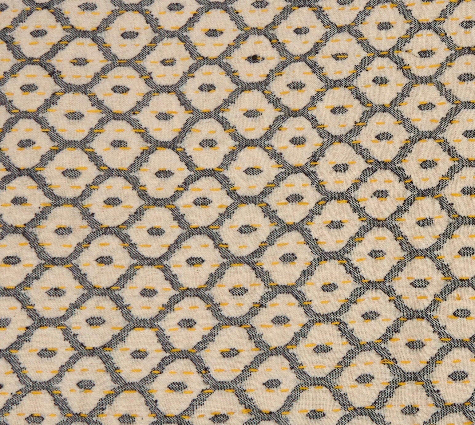 Artisan Hand Loomed Cotton Table Runner - Gray Yellow Stitching - 18"x96"