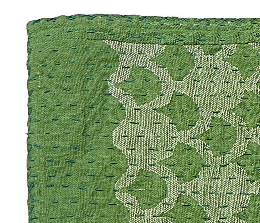 Artisan Hand Loomed Cotton Table Runner - Green Ginkgo - 18"x96"