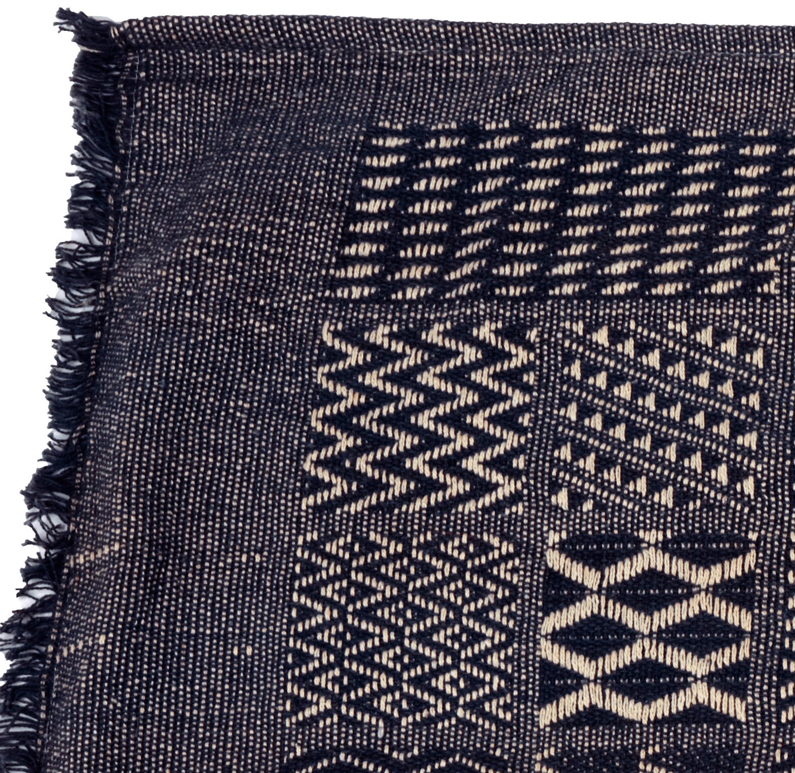 Artisan Hand Loomed Cotton Table Runner - Indigo Blocks - 18"x96"