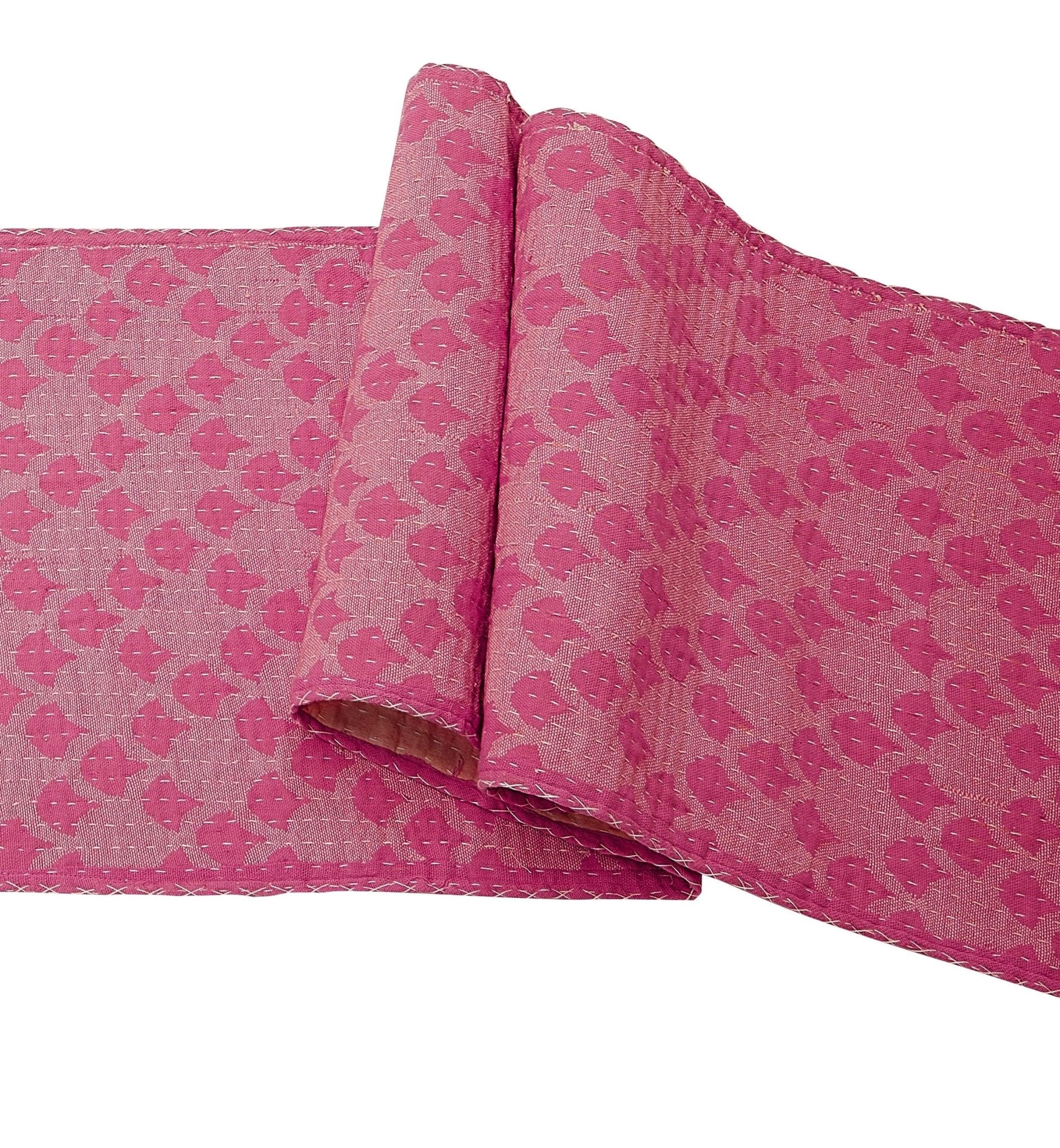 Artisan Hand Loomed Cotton Table Runner - Pink Ginkgo - 18"x96"