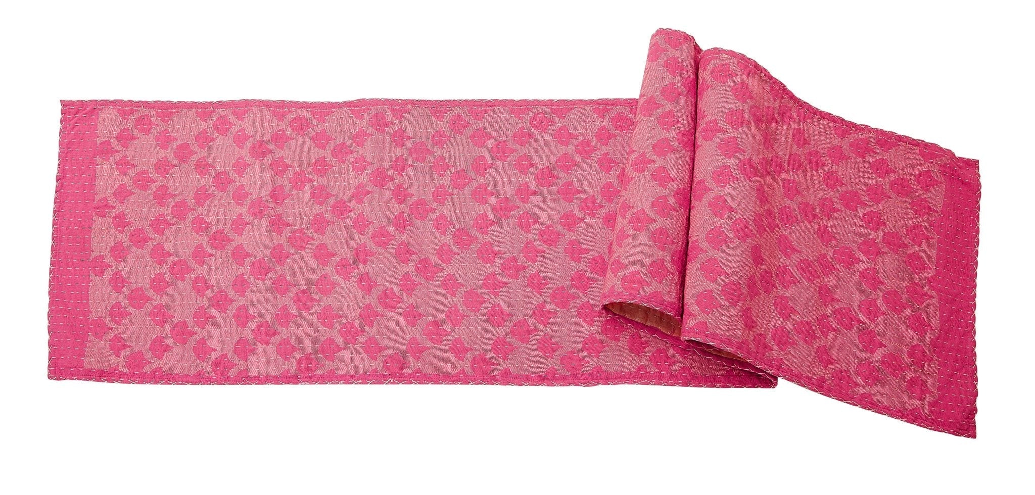 Artisan Hand Loomed Cotton Table Runner - Pink Ginkgo - 18"x96"