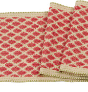 Artisan Hand Loomed Cotton Table Runner - Red Green Stitching - 18"x96"