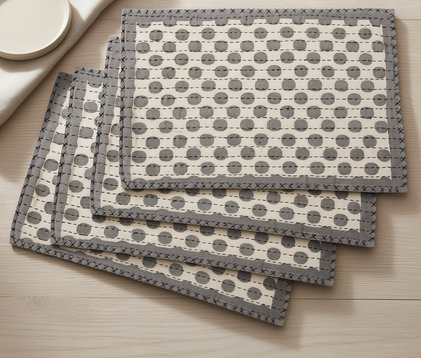 Artisan Hand Loomed Placemat - Gray Dots - 14" X 19"- Set Of 4