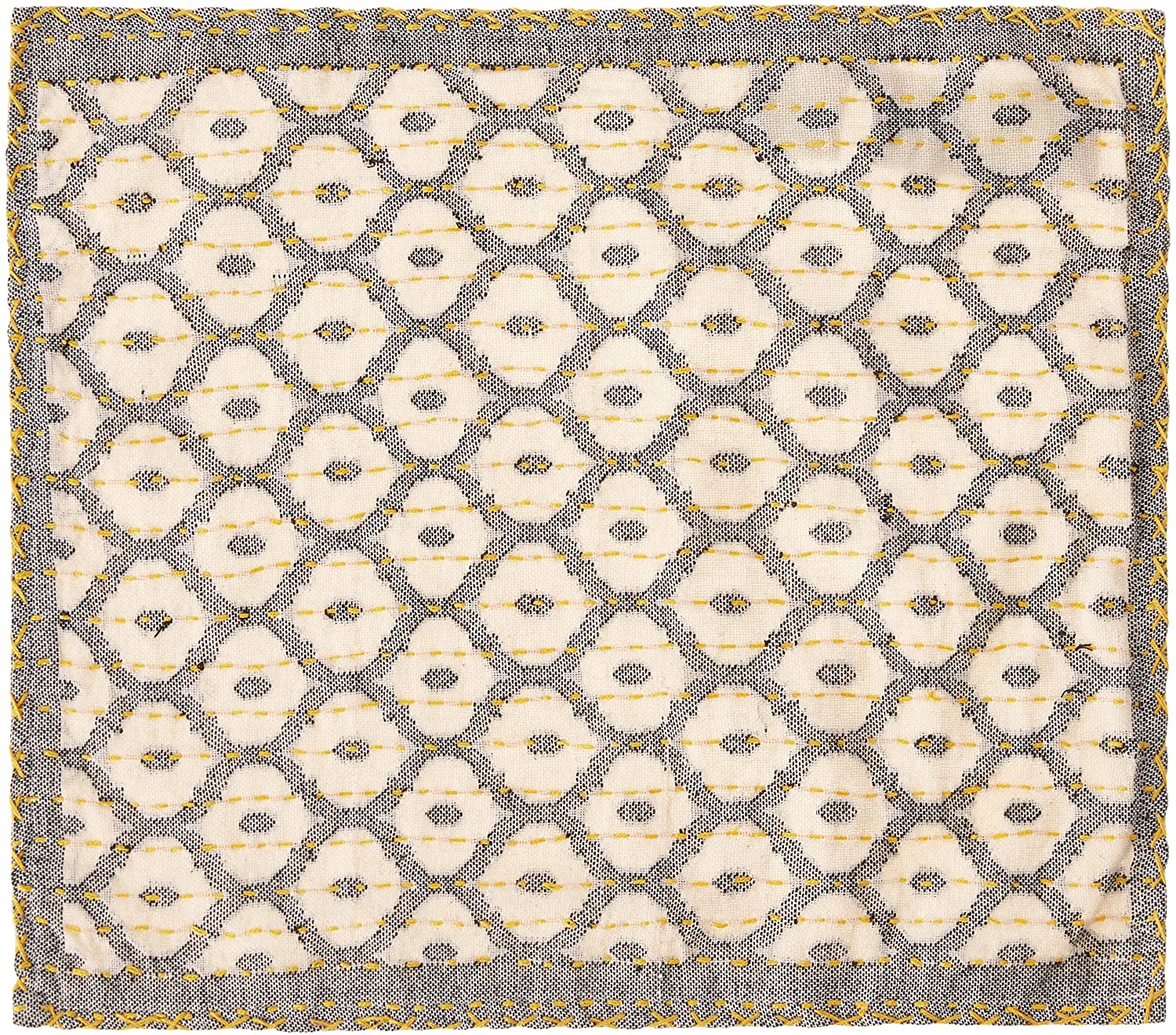 Artisan Hand Loomed Placemat - Gray Yellow Stitching - 14" X 19"- Set Of 4