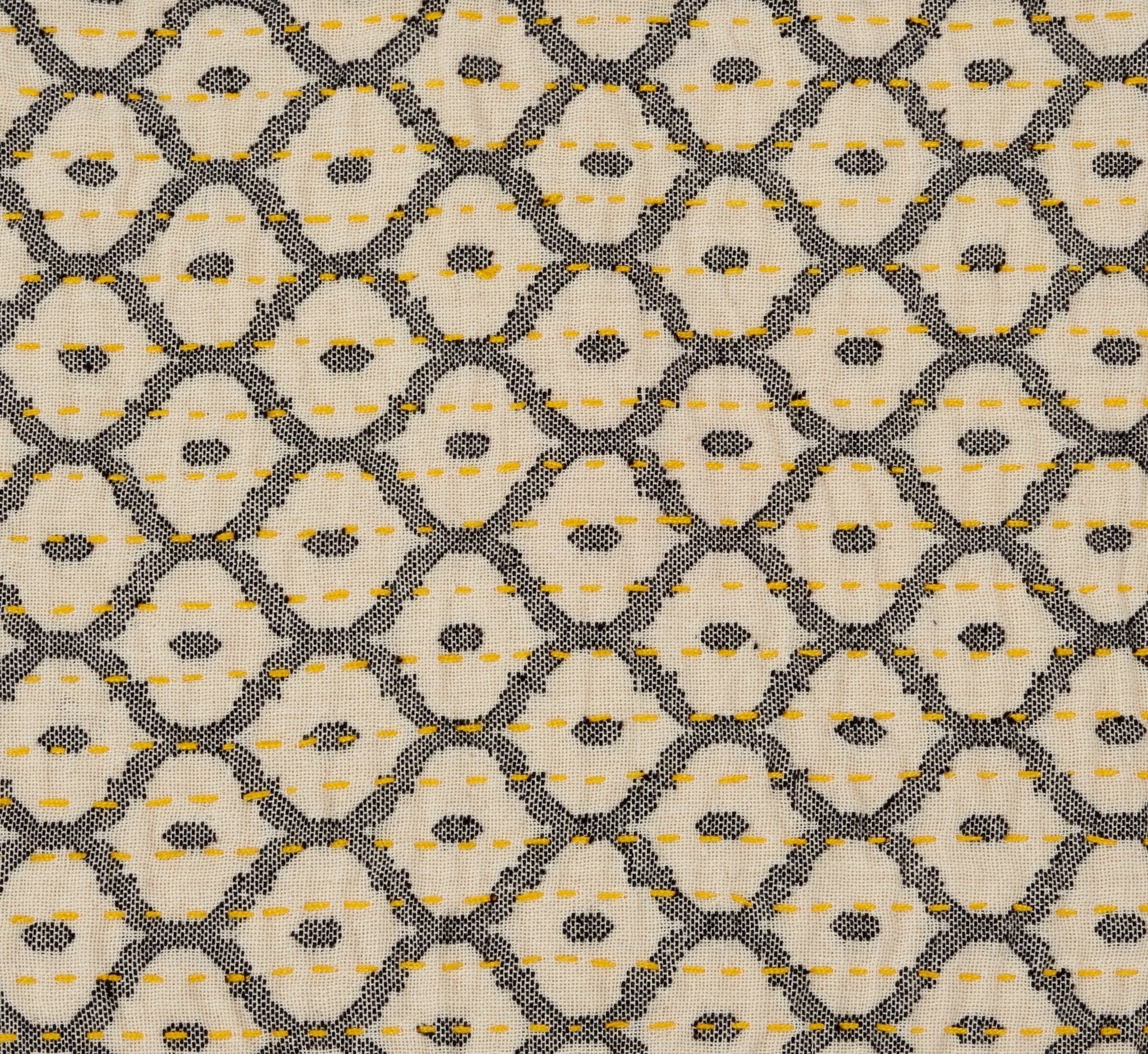 Artisan Hand Loomed Placemat - Gray Yellow Stitching - 14" X 19"- Set Of 4