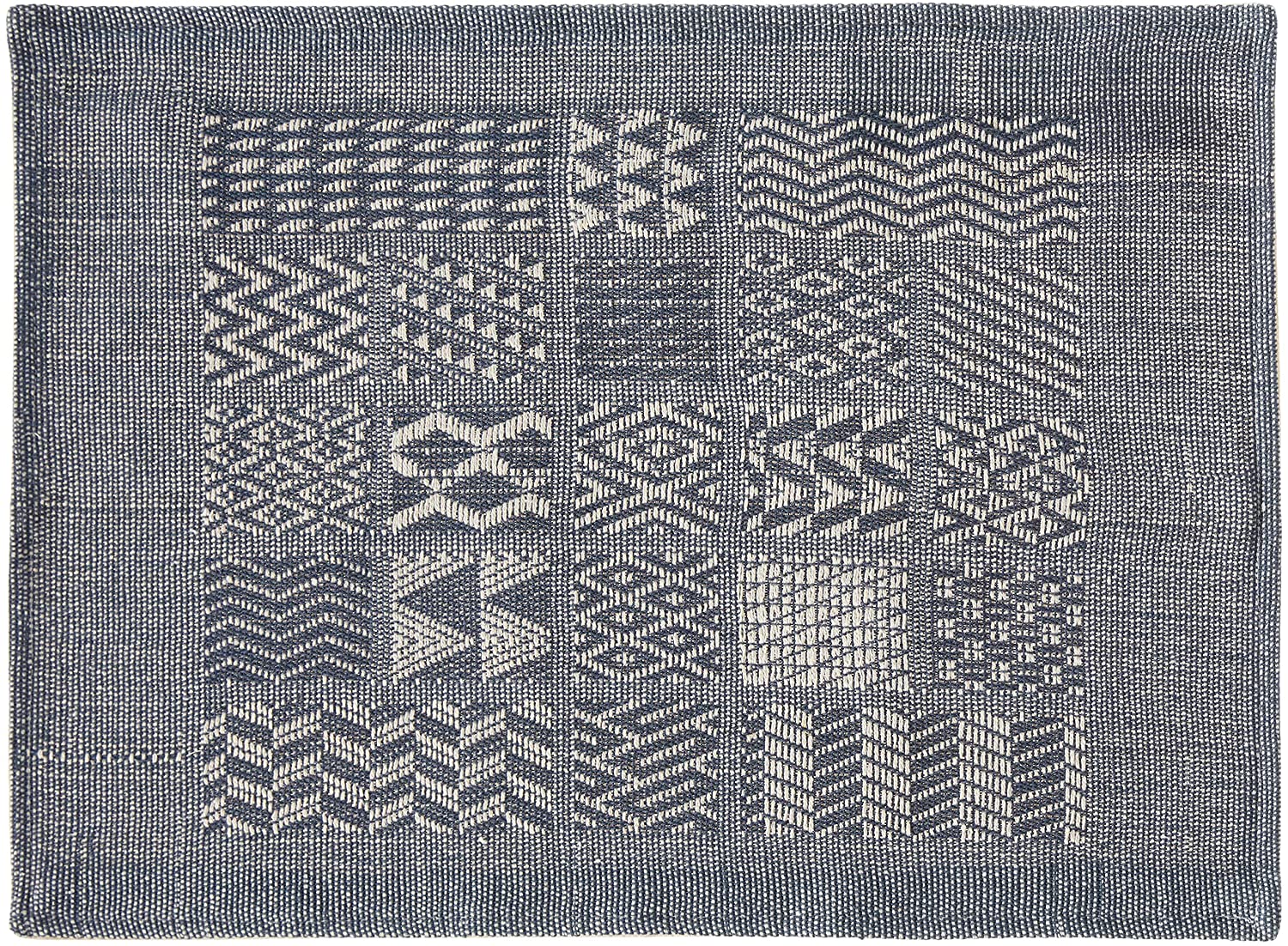 Artisan Hand Loomed Placemat - Indigo Blocks - 14" X 19"- Set Of 4