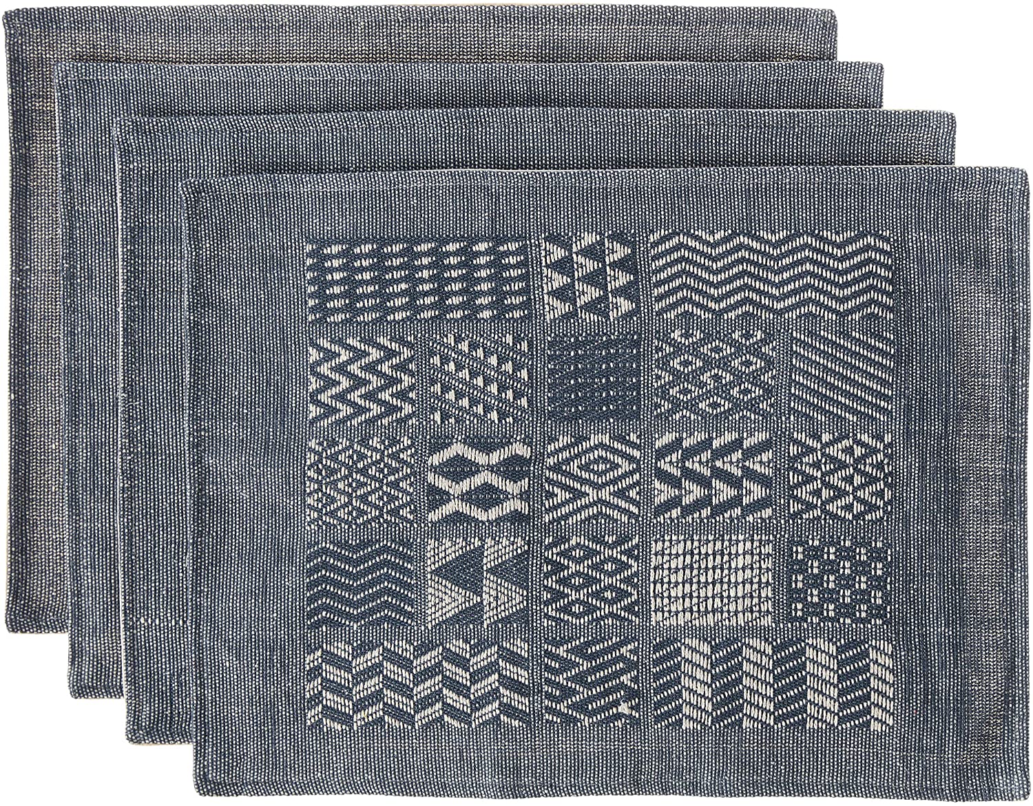 Artisan Hand Loomed Placemat - Indigo Blocks - 14" X 19"- Set Of 4