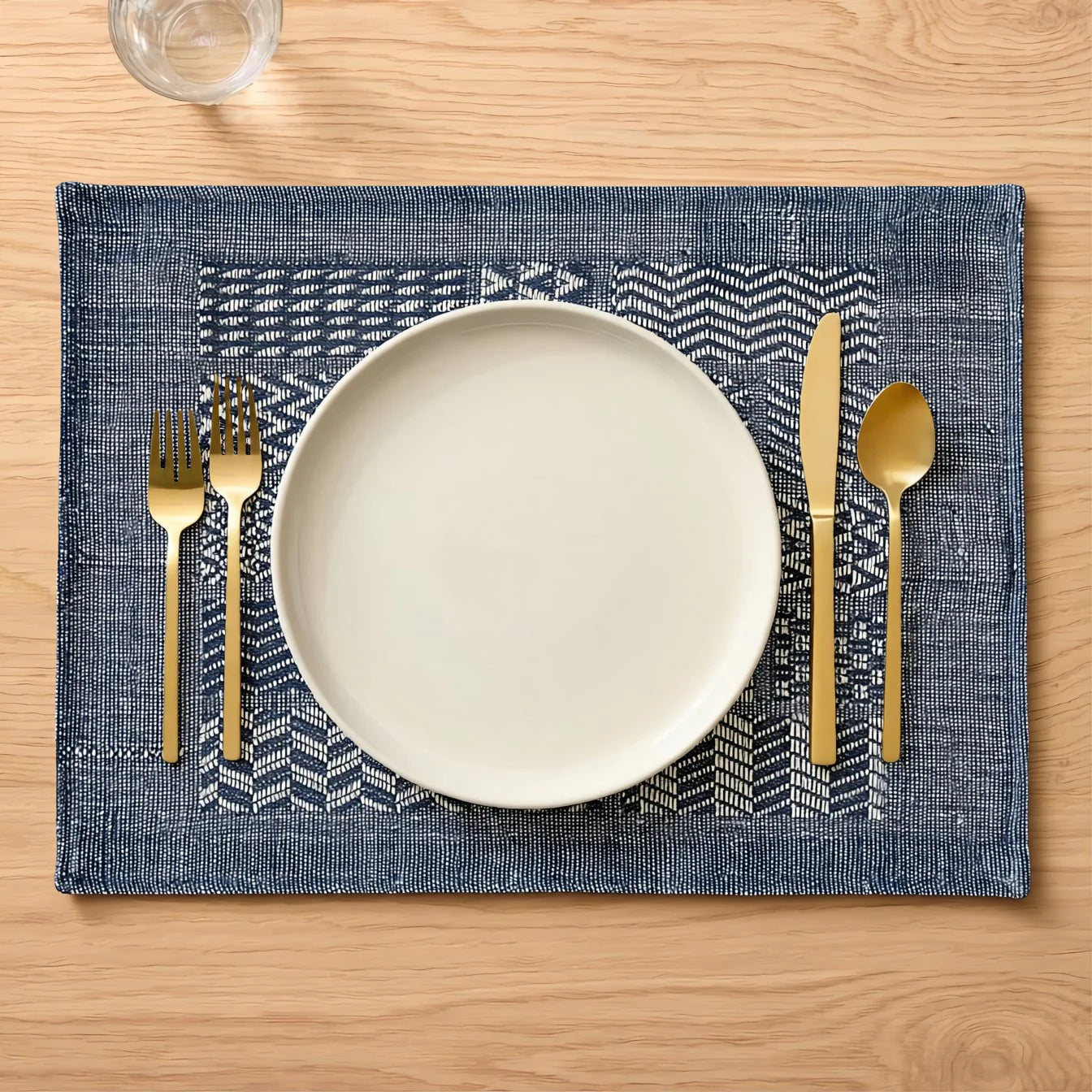 Artisan Hand Loomed Placemat - Indigo Blocks - 14" X 19"- Set Of 4