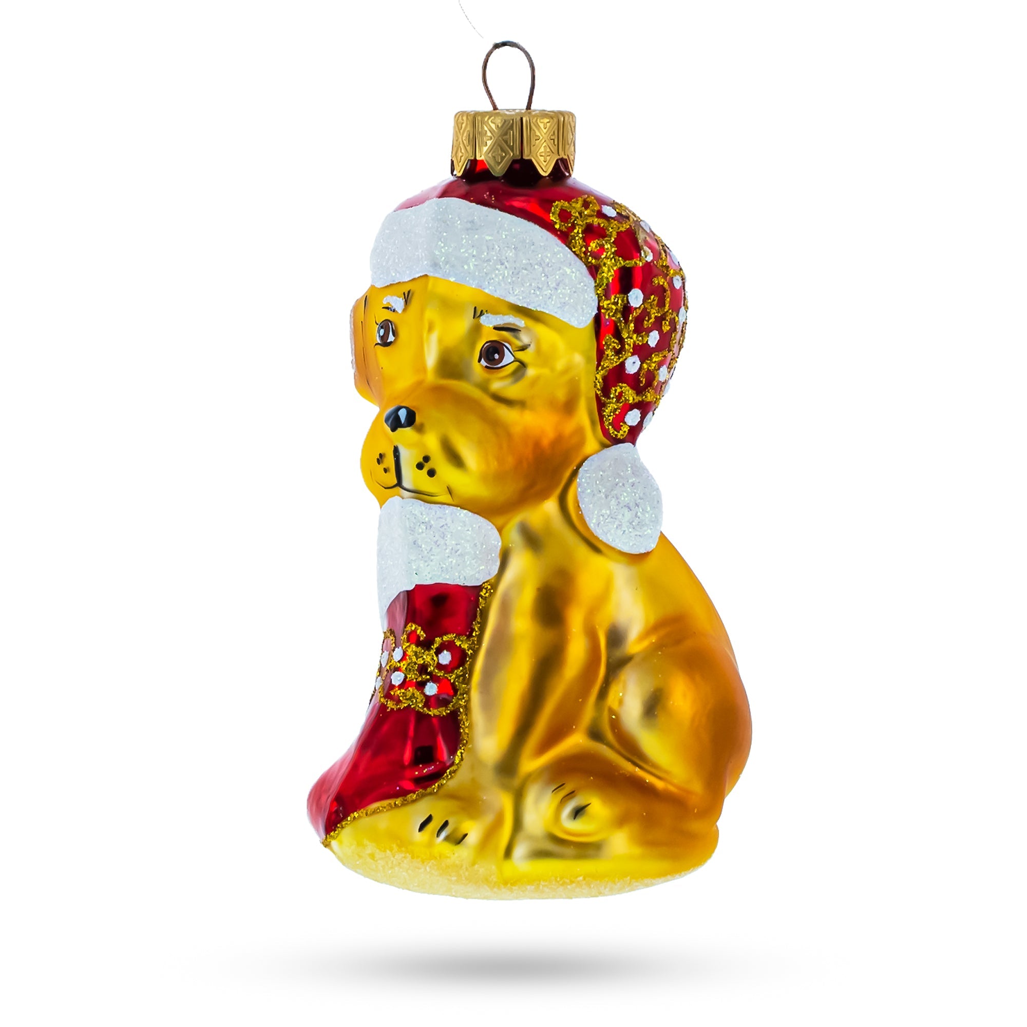 Dog Holding Stocking Glass Christmas Ornament