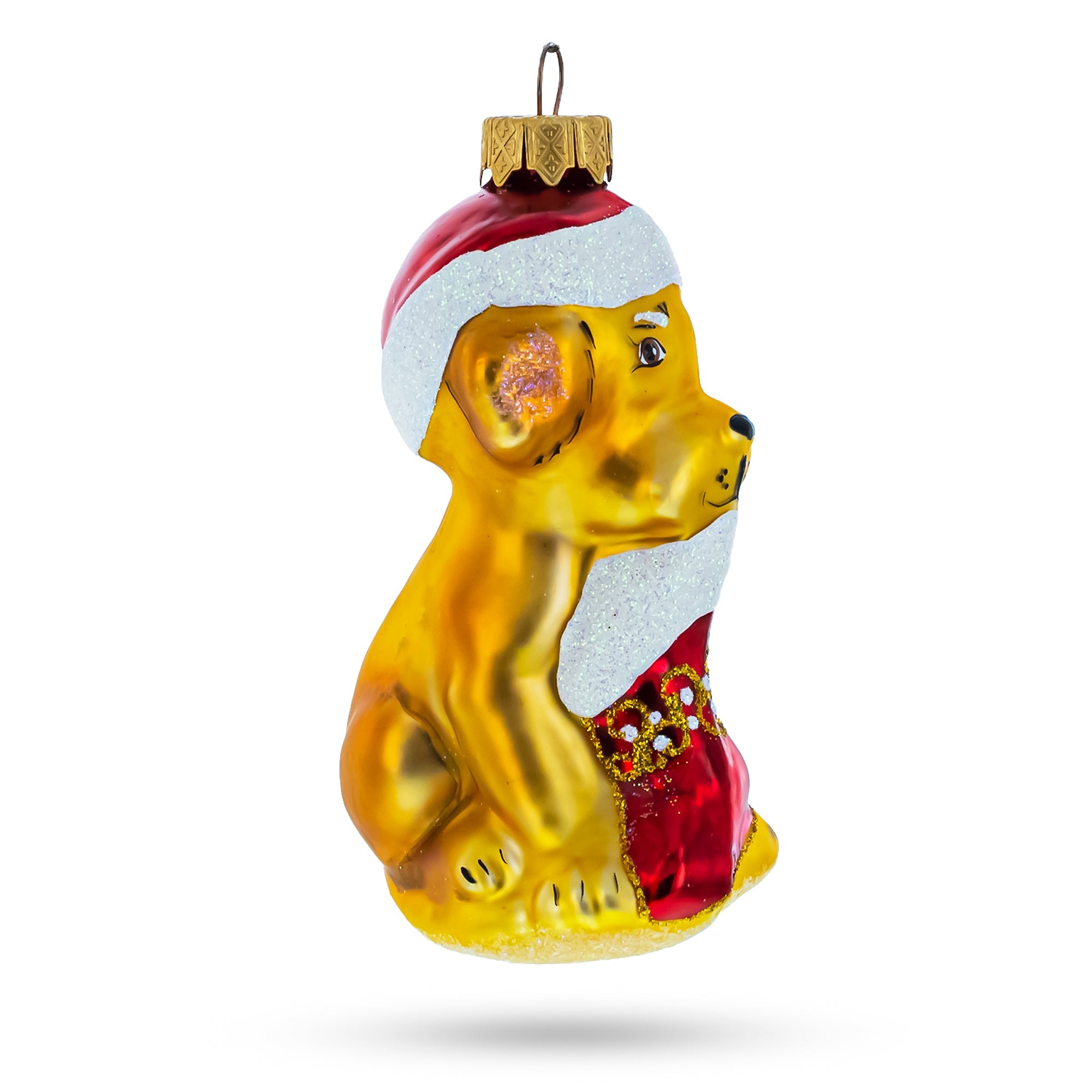 Dog Holding Stocking Glass Christmas Ornament