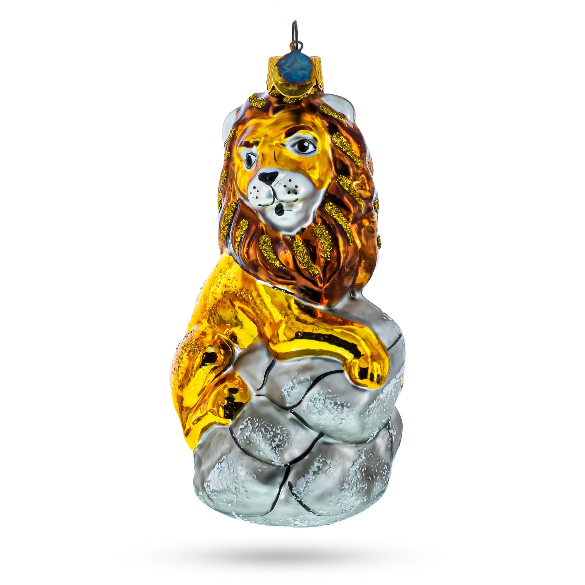 Lion Sitting On The Rock Glass Christmas Ornament