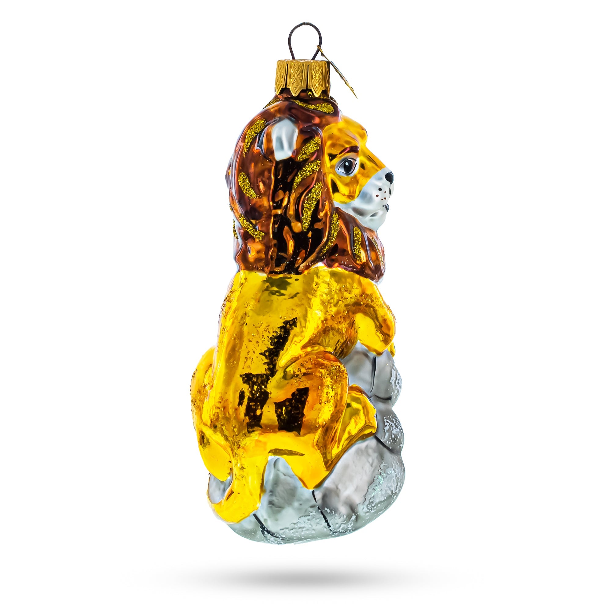 Lion Sitting On The Rock Glass Christmas Ornament