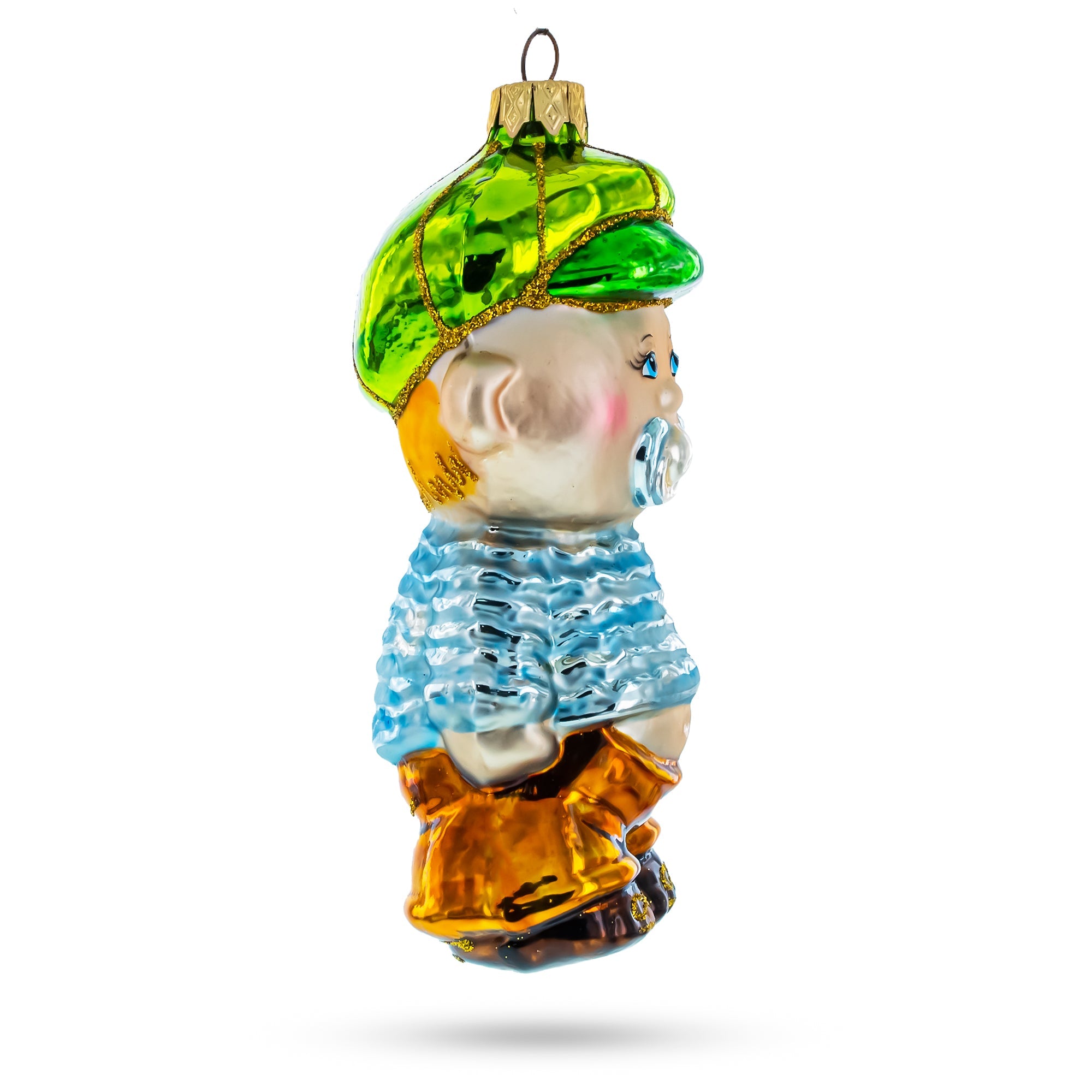 Toddler Boy With Pacifier Glass Christmas Ornament