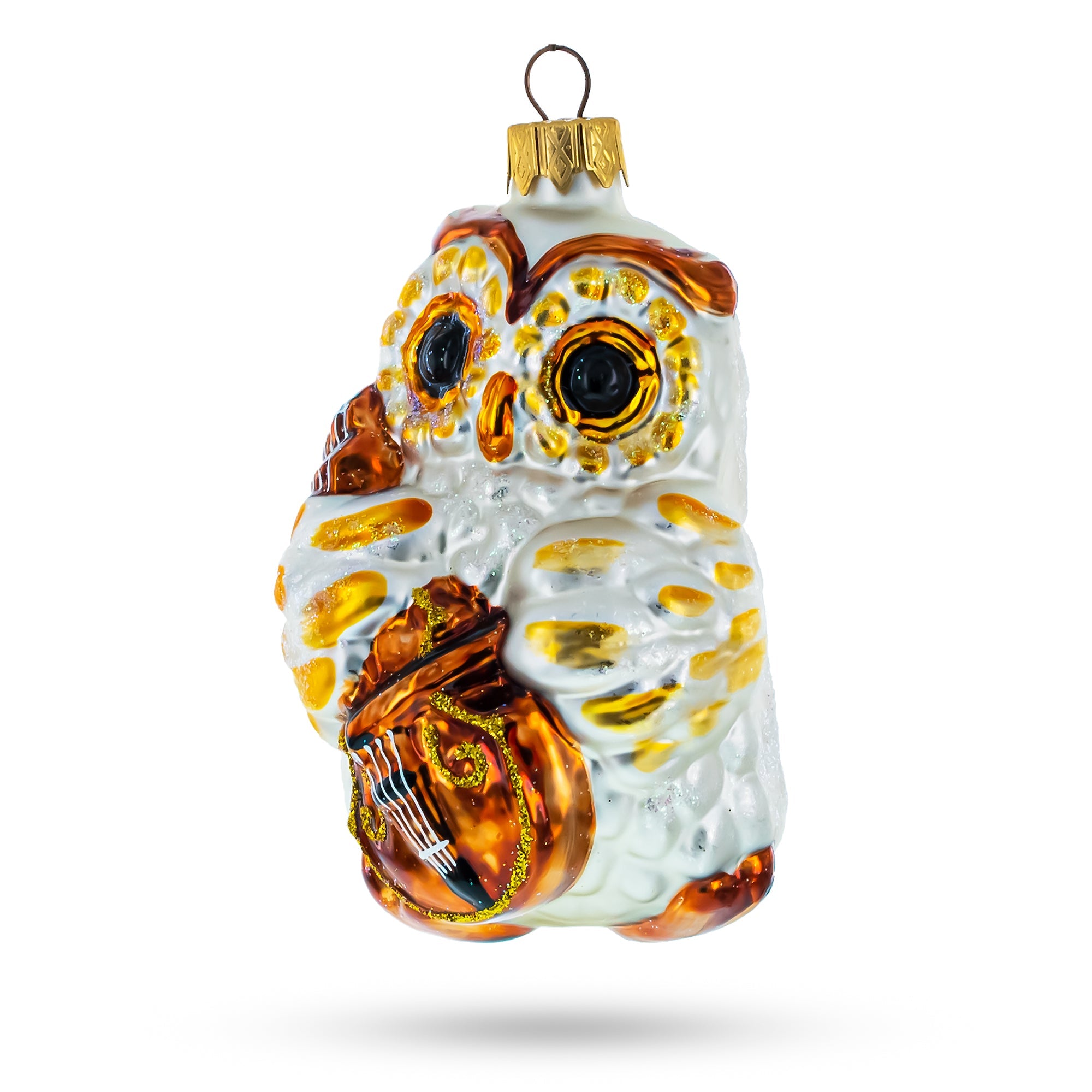 Owl Playing Cello Glass Christmas Ornament