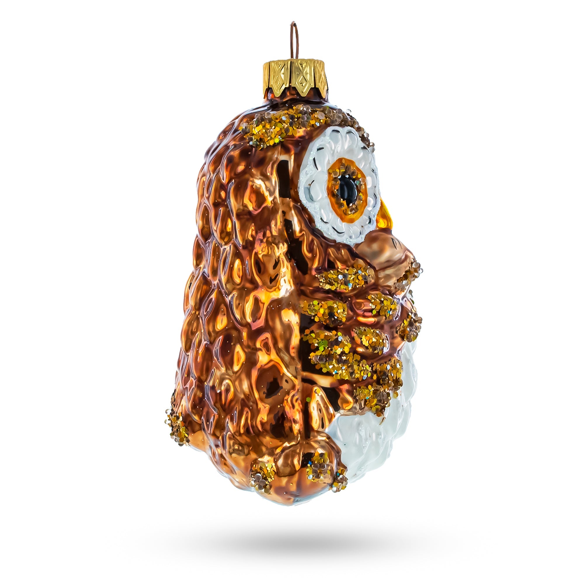 Owl Playing Harmonica Glass Christmas Ornament