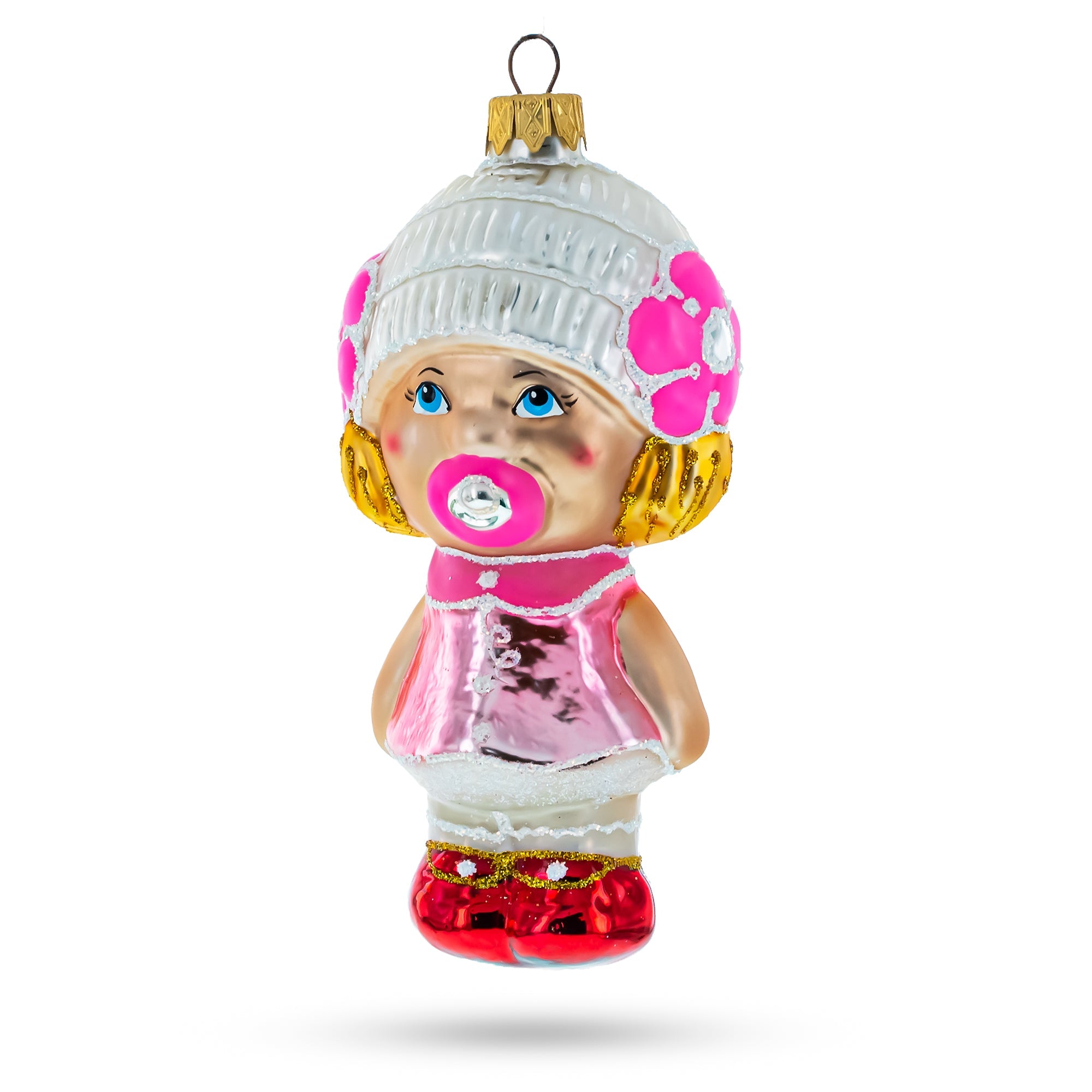 Toddler Girl With Pacifier Glass Christmas Ornament