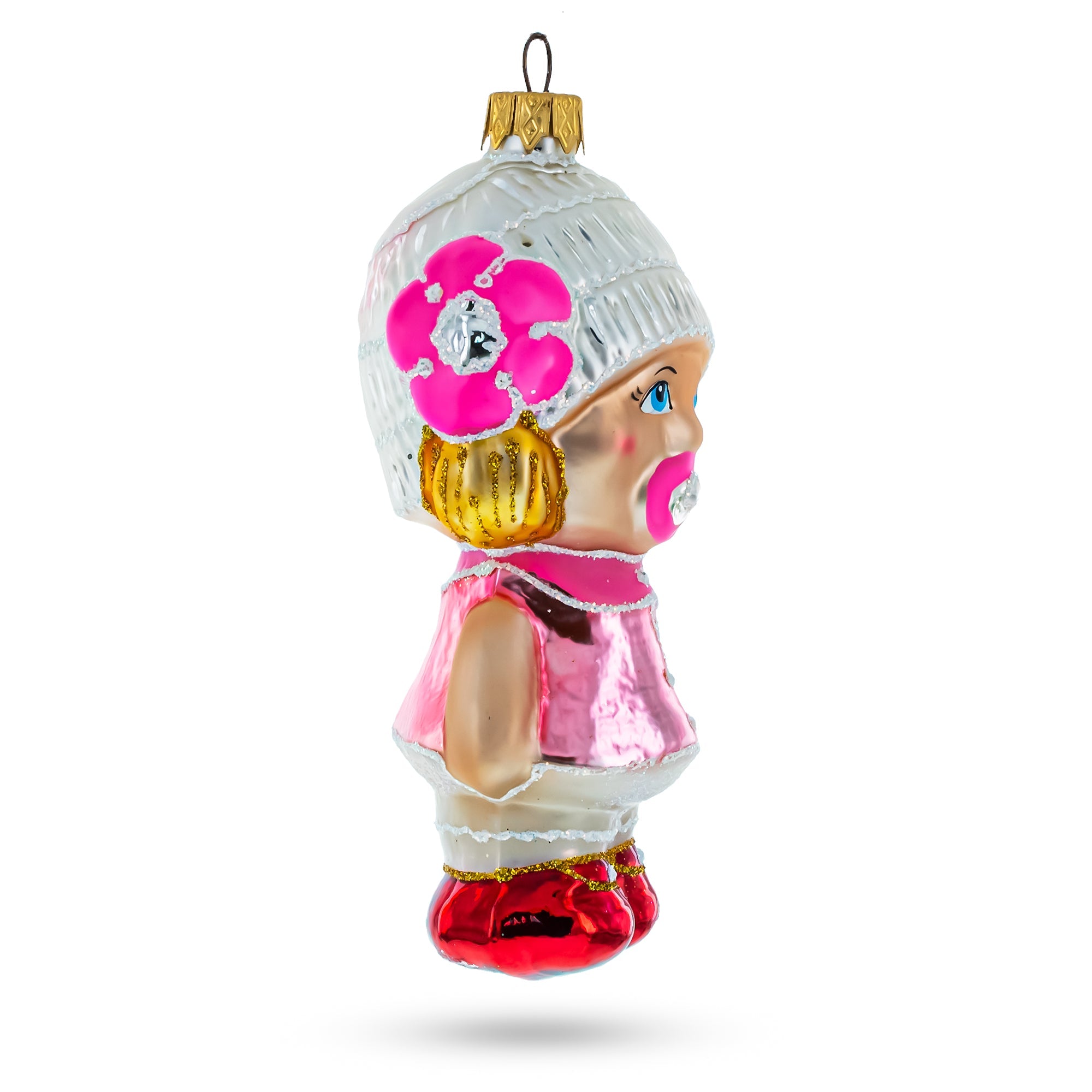 Toddler Girl With Pacifier Glass Christmas Ornament