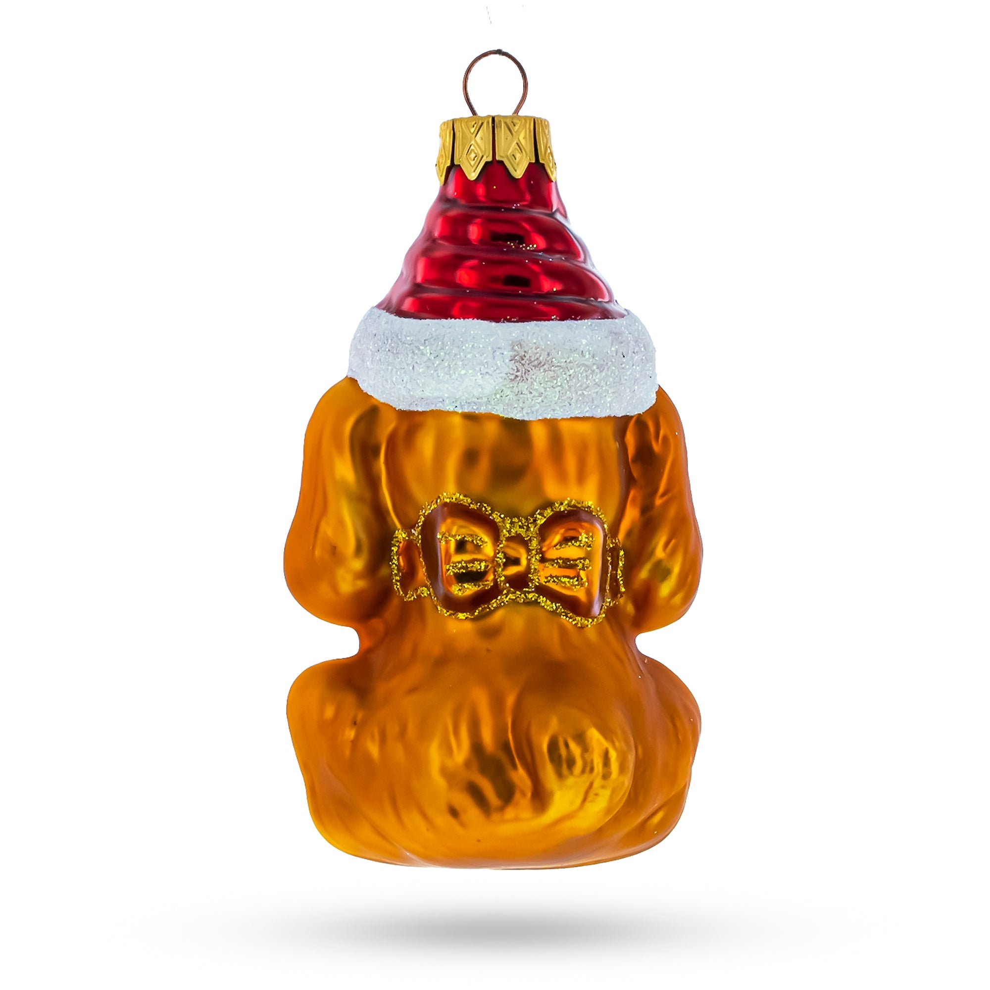 Puppy Wearing Santa Hat Glass Christmas Ornament