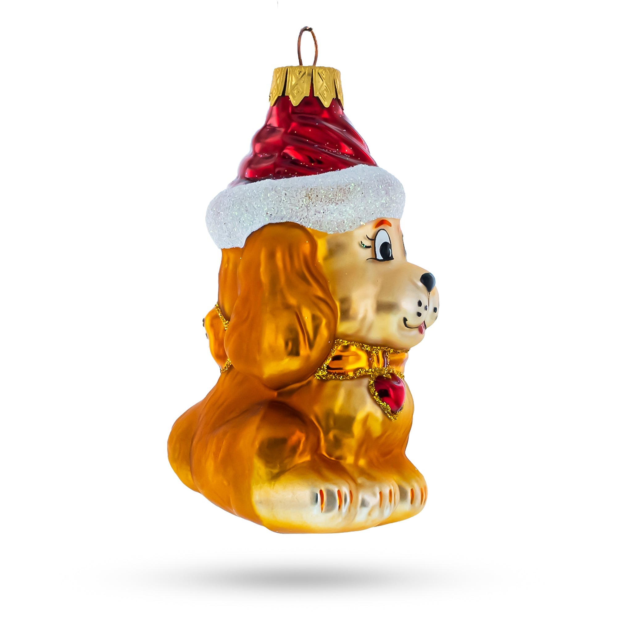 Puppy Wearing Santa Hat Glass Christmas Ornament