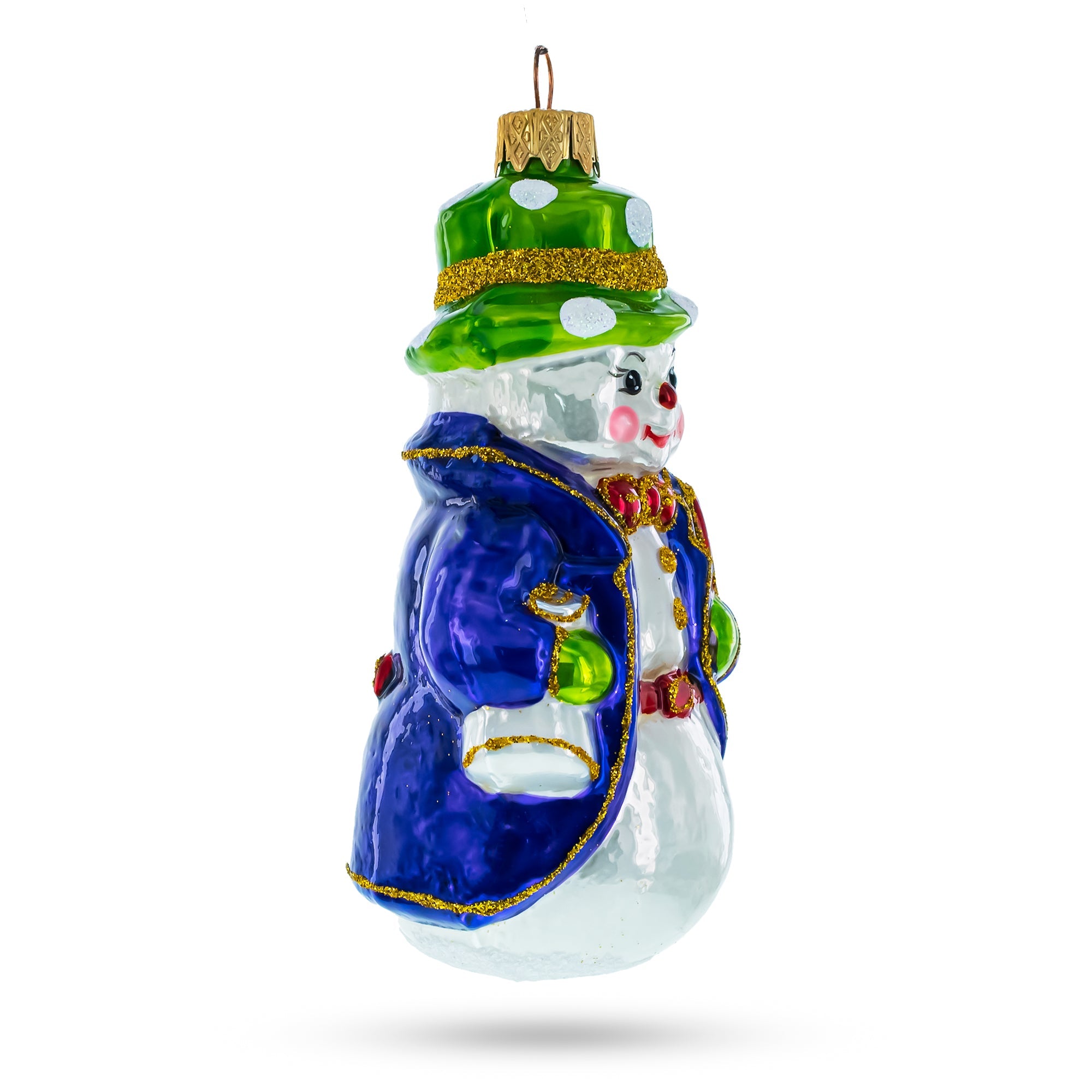 Snowman In Purple Jacket Glass Christmas Ornament