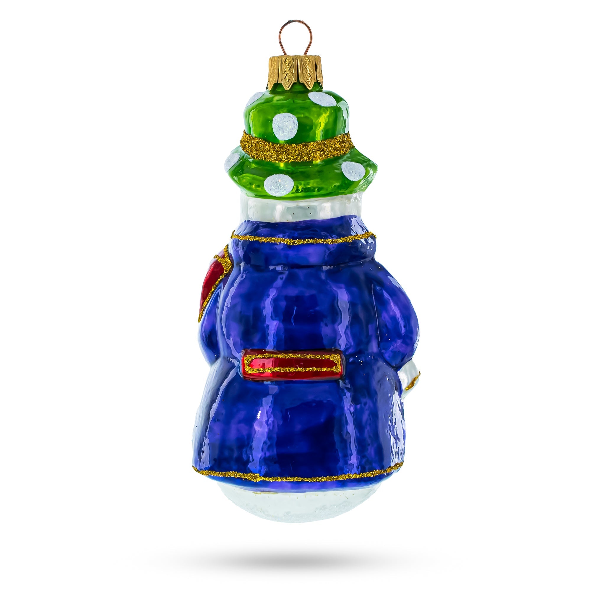 Snowman In Purple Jacket Glass Christmas Ornament