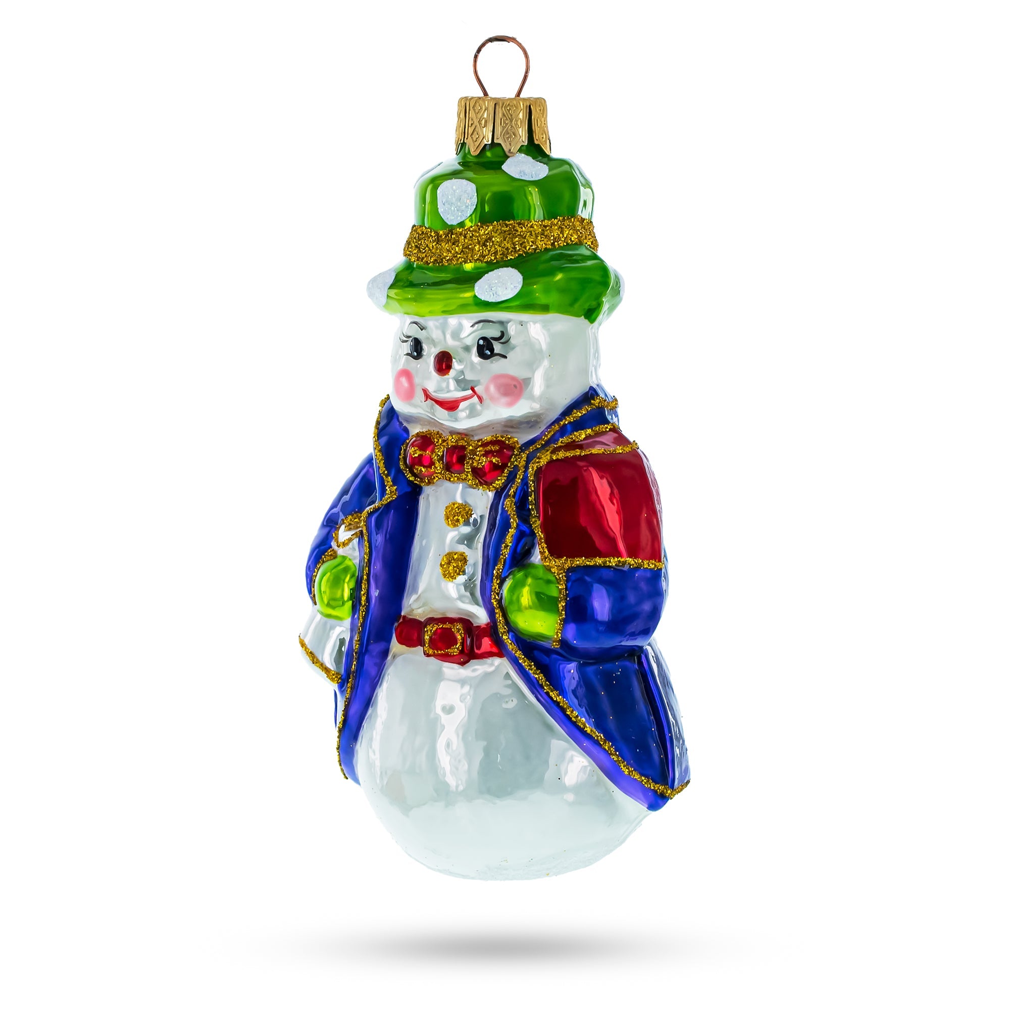 Snowman In Purple Jacket Glass Christmas Ornament