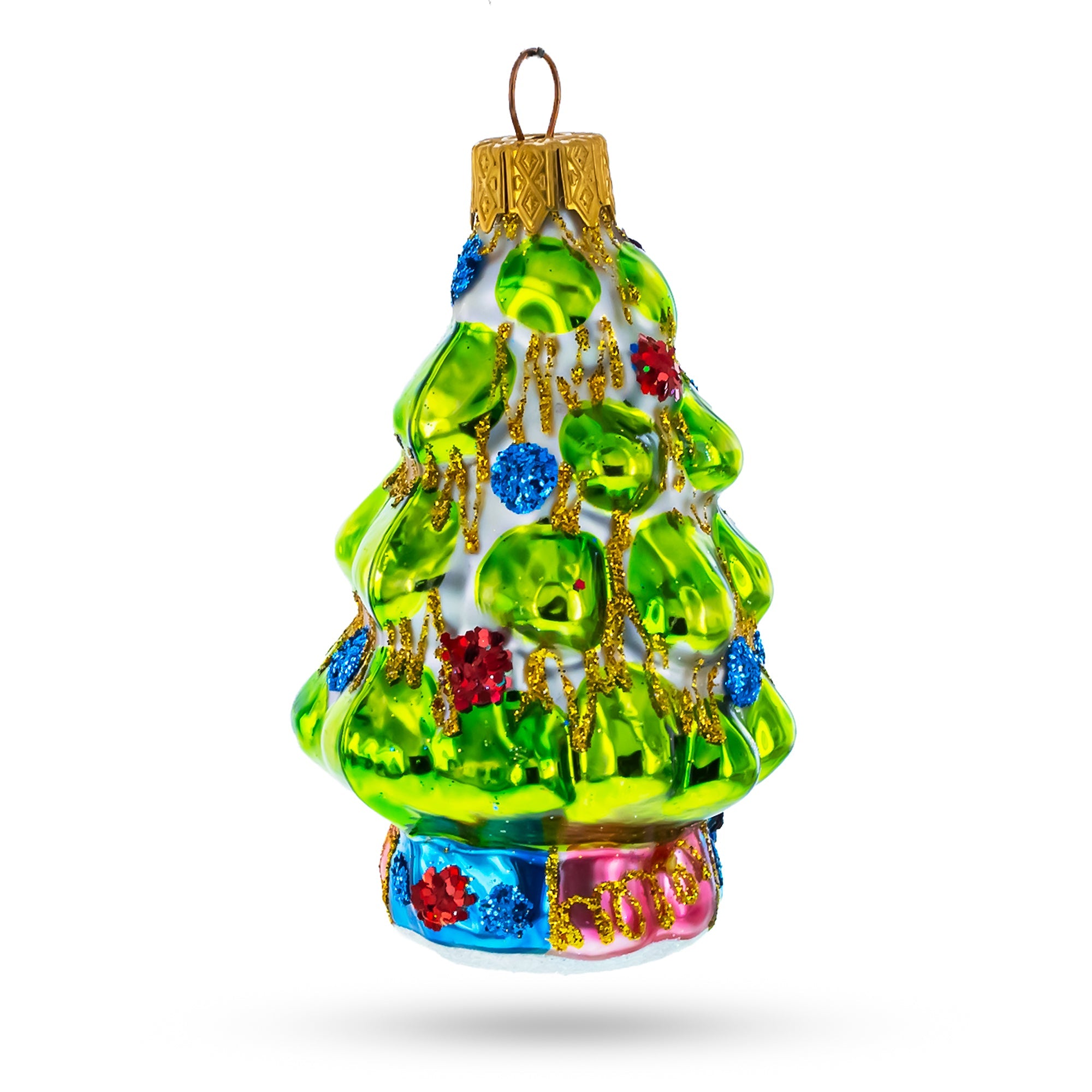 Tree Adorned With Golden Garland Glass Christmas Ornament