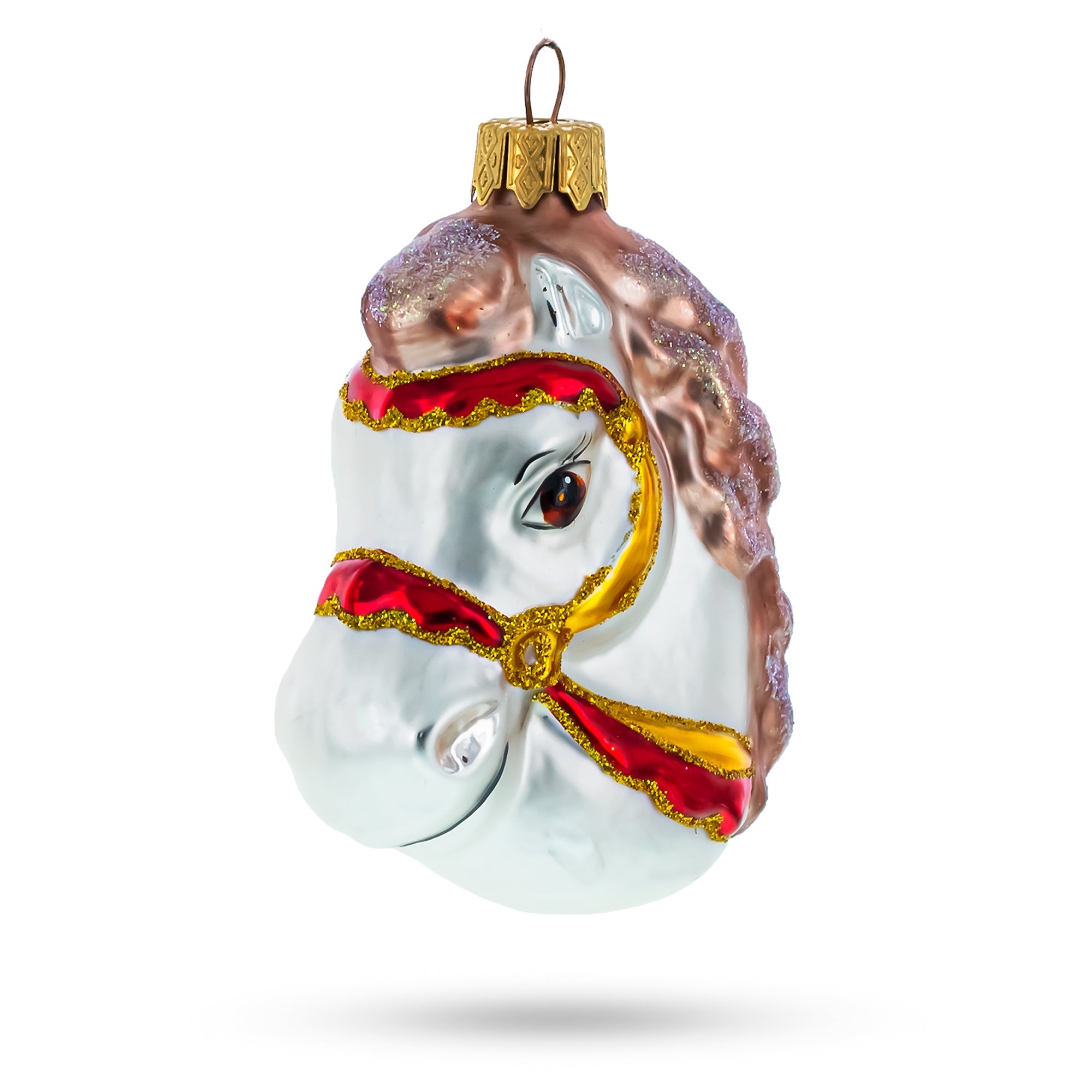 Elegant White Horse Head Glass Christmas Ornaments