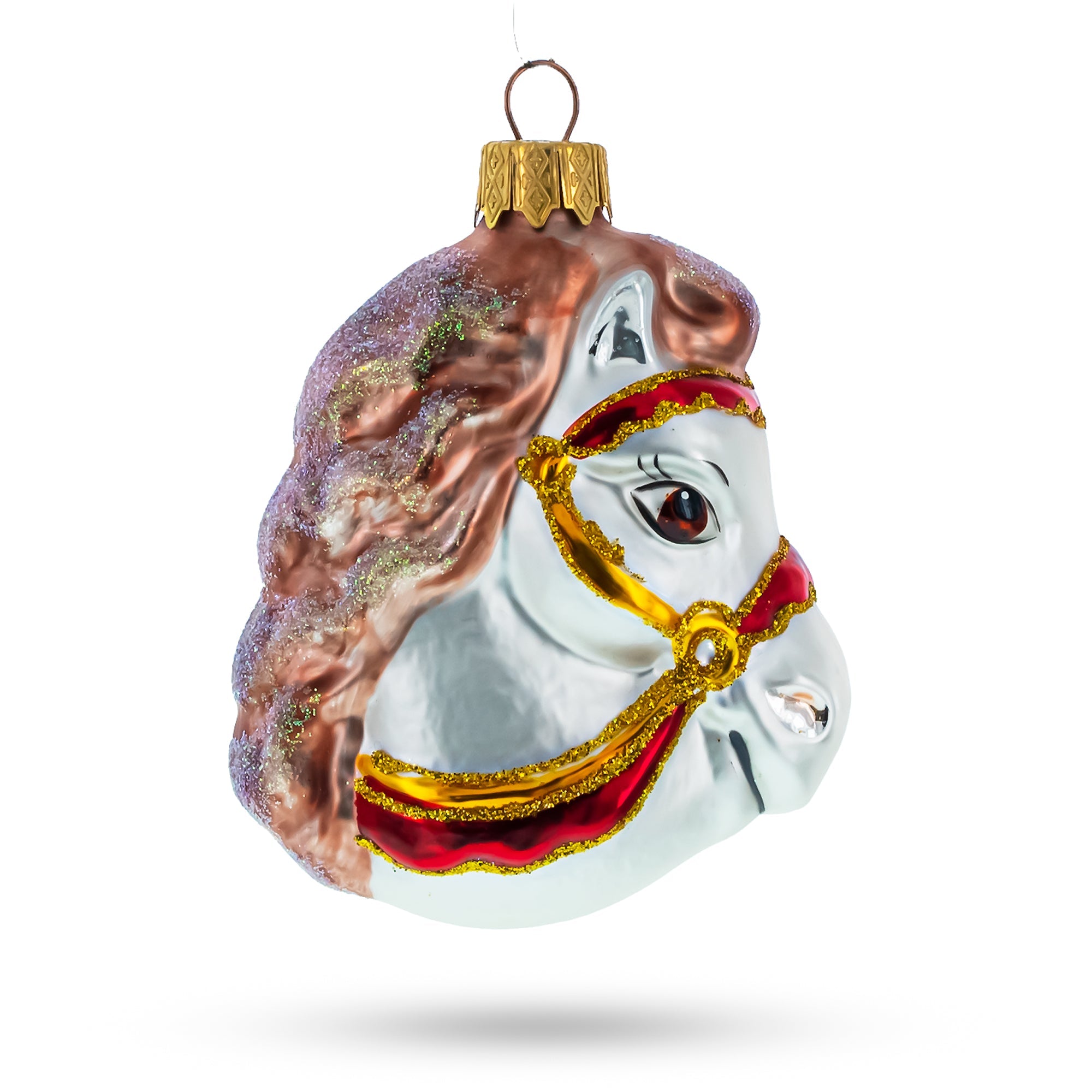 Elegant White Horse Head Glass Christmas Ornaments