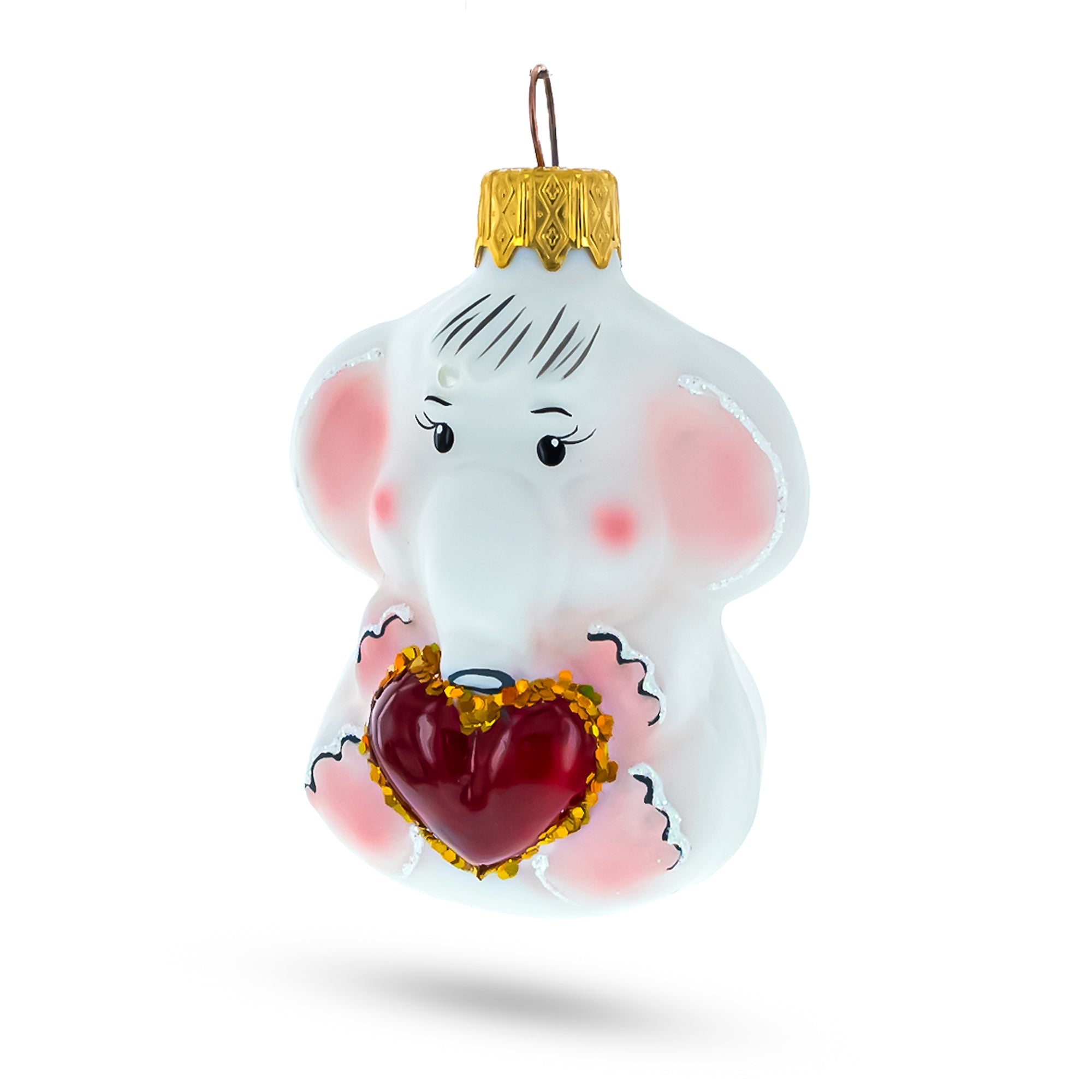 Baby Elephant Holding A Heart Glass Christmas Ornament