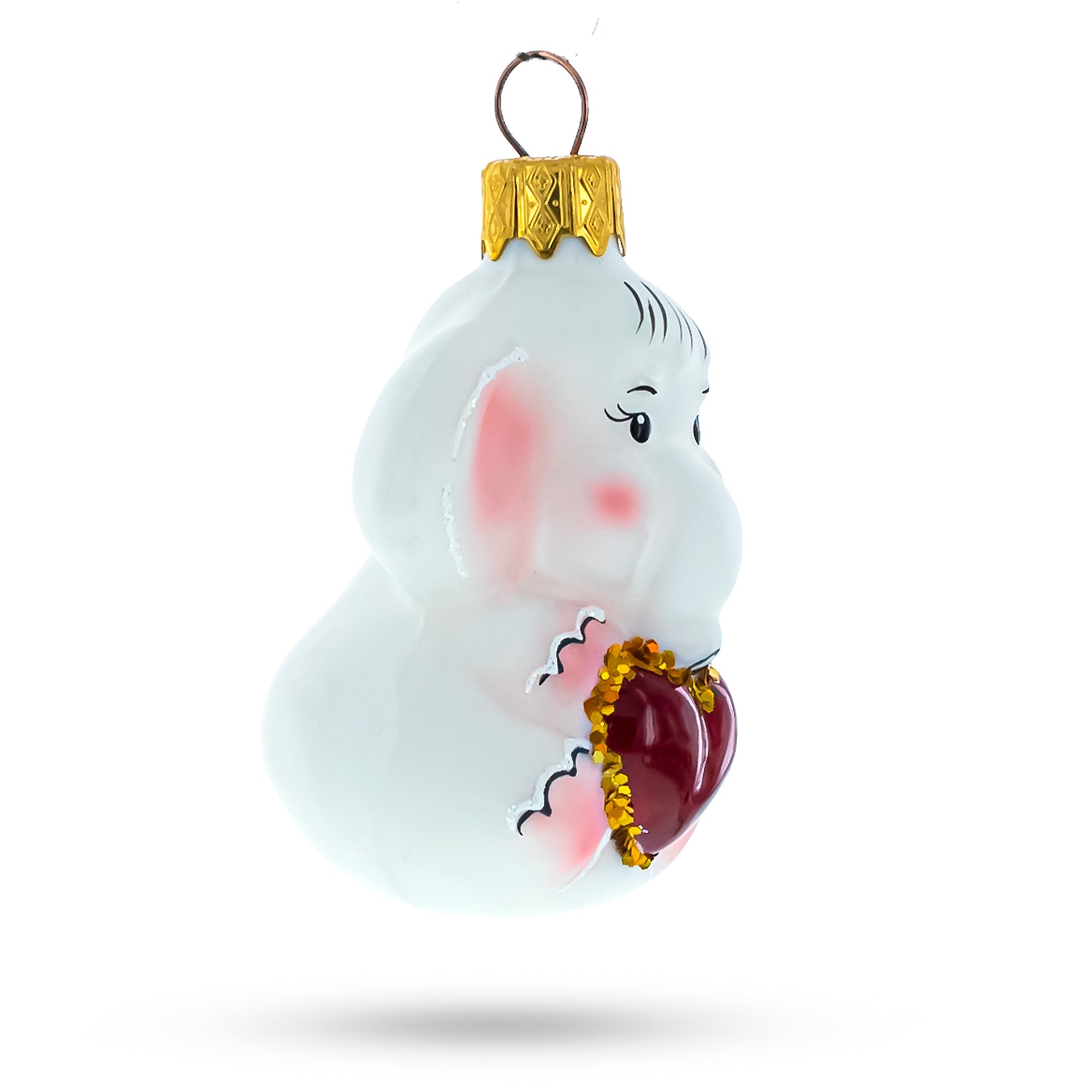 Baby Elephant Holding A Heart Glass Christmas Ornament