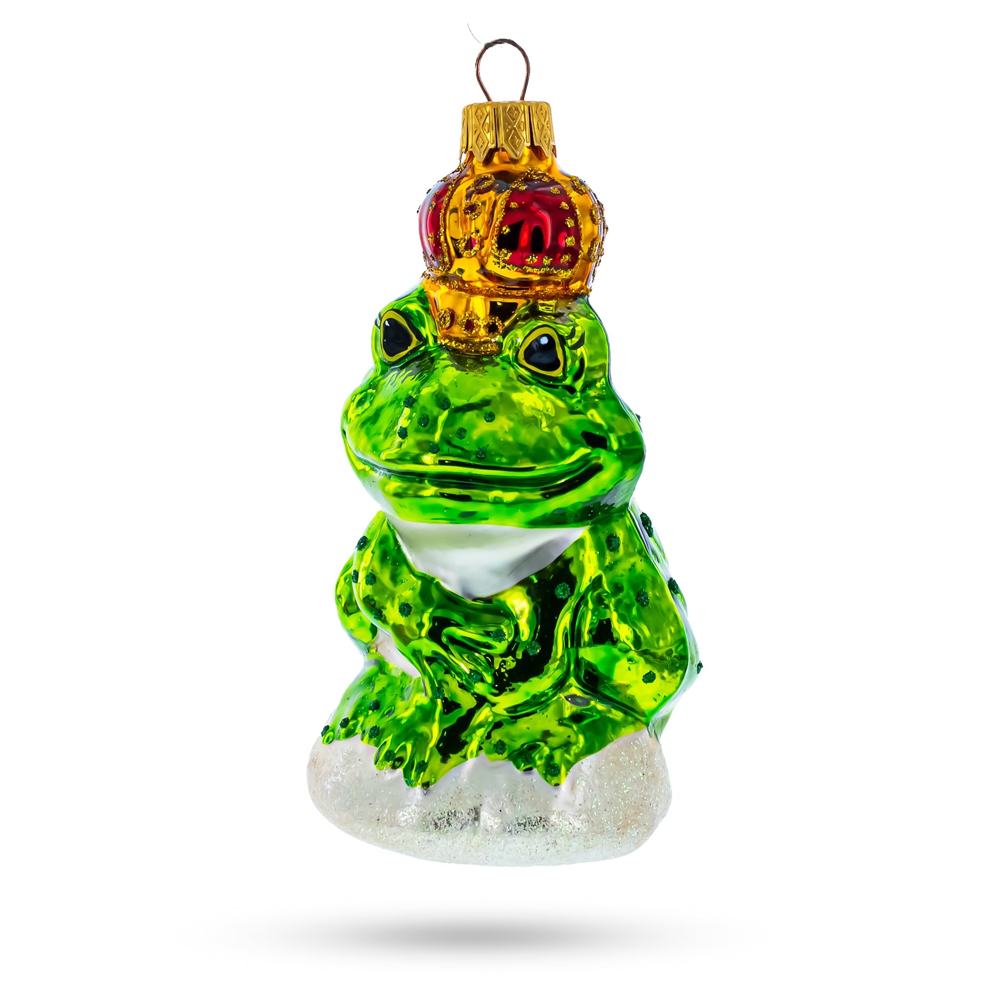 Frog King Glass Christmas Ornament