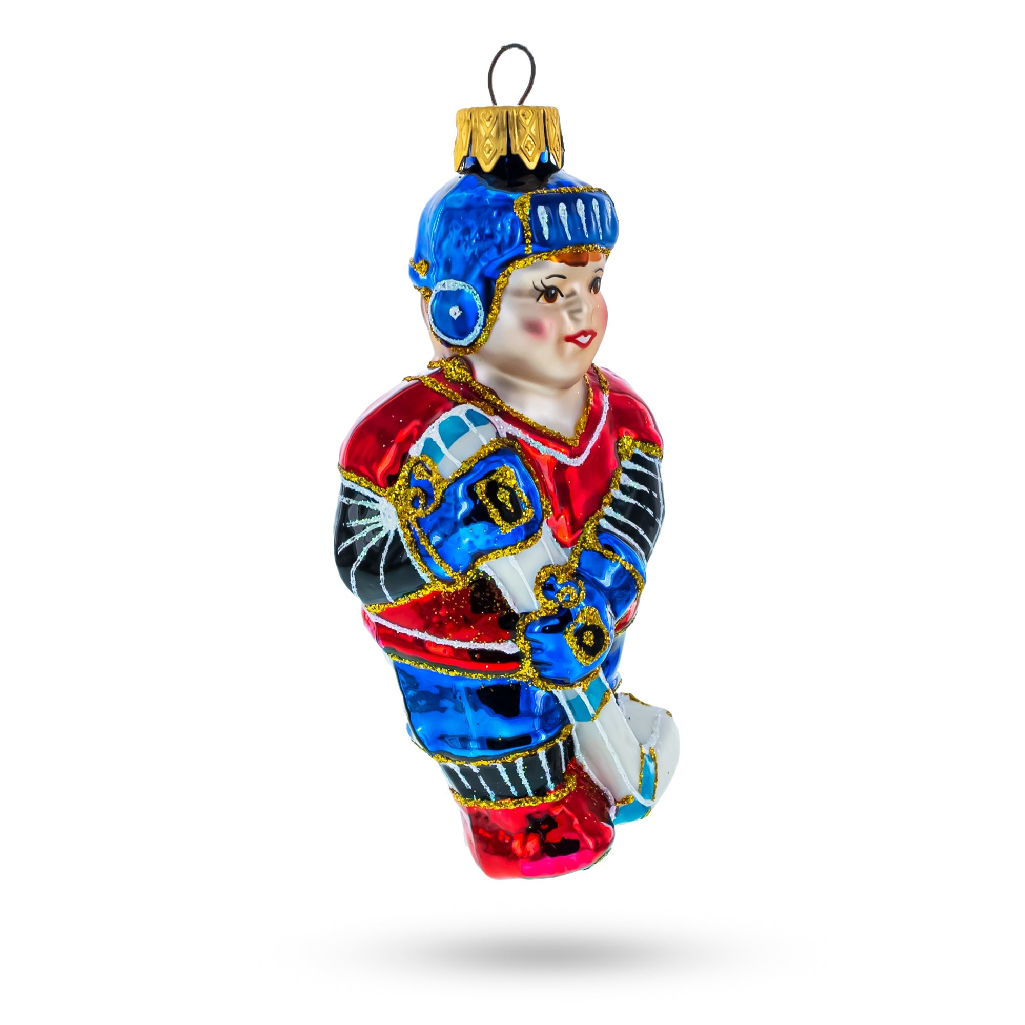 Hockey Player Glass Christmas Ornament