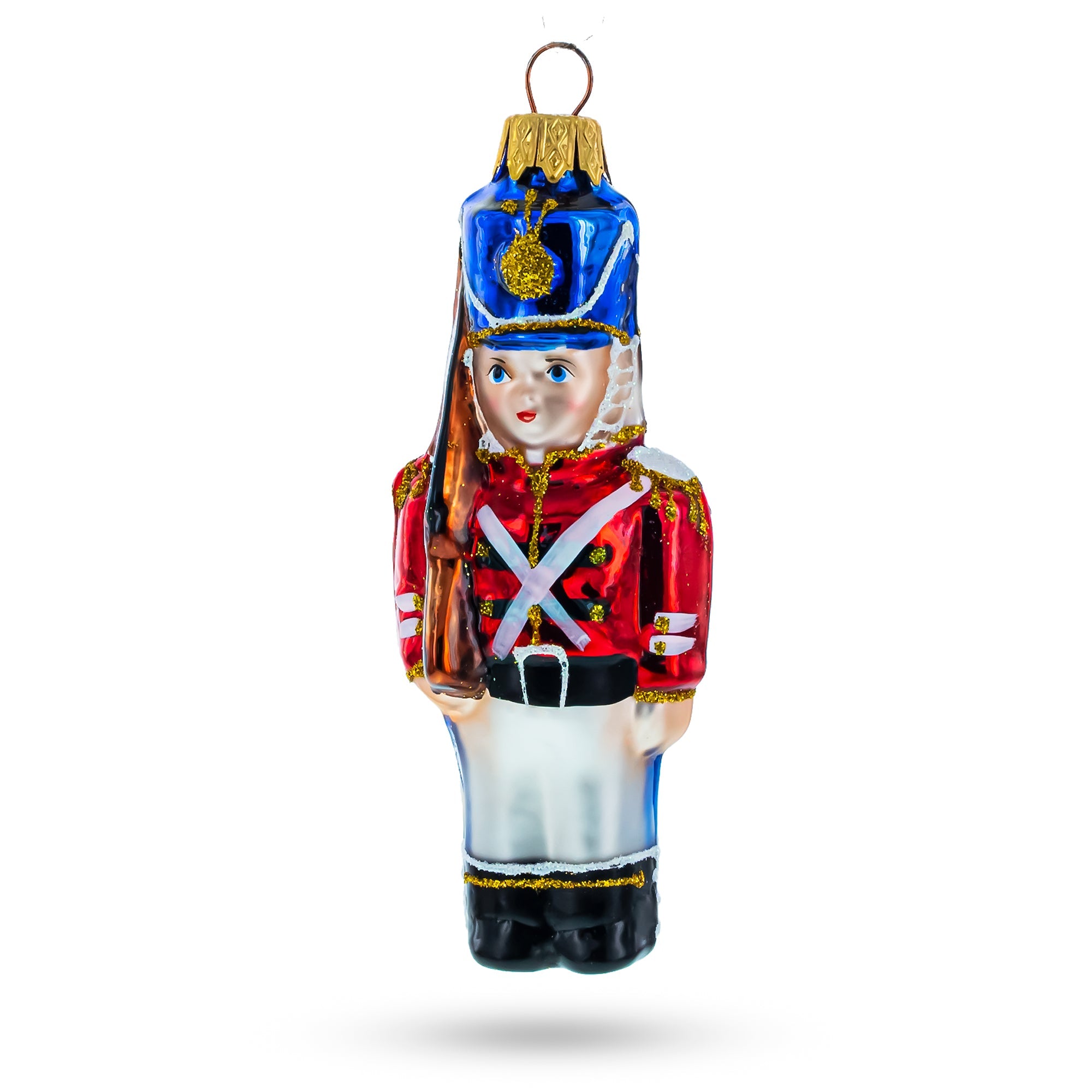 Retro Soldier Holding Rifle Glass Christmas Ornament