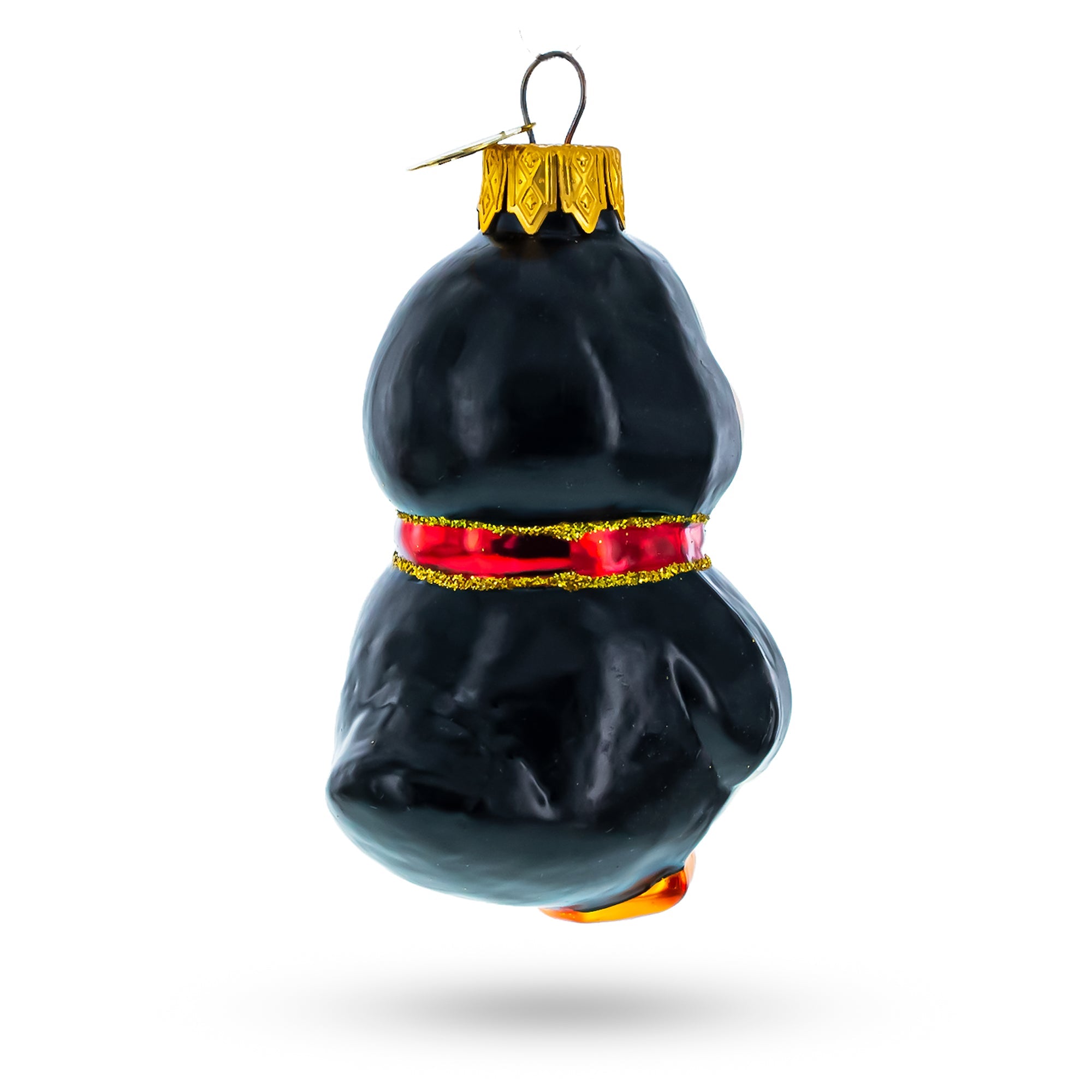 Penguin With Red Bow Glass Christmas Ornament