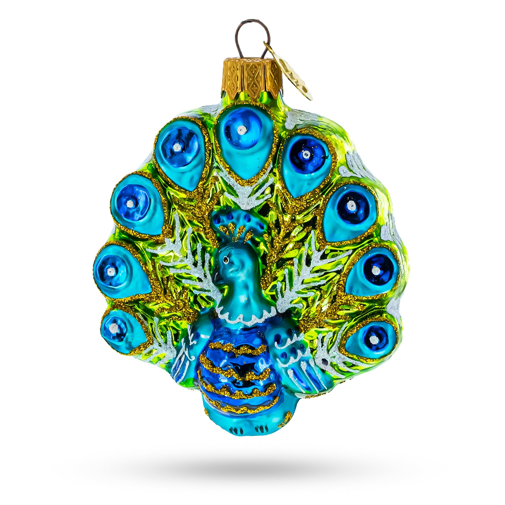 Festive Peacock Glass Christmas Ornament