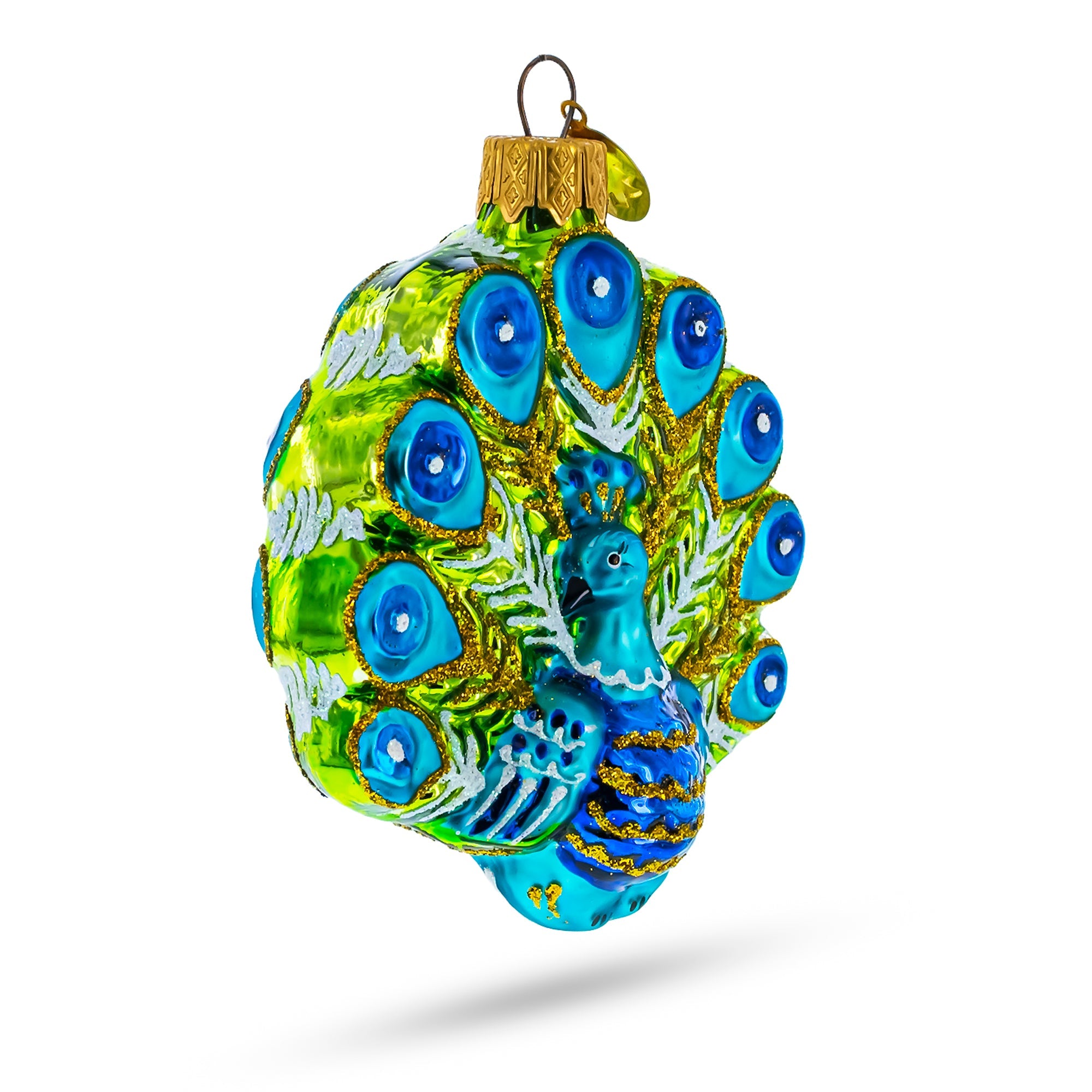 Festive Peacock Glass Christmas Ornament