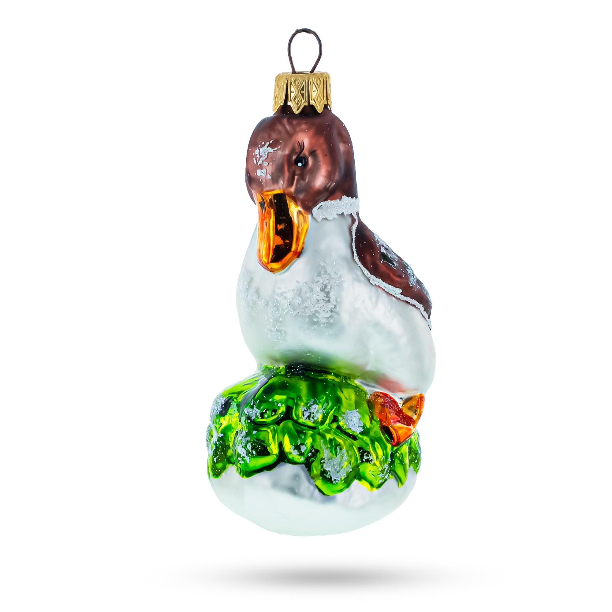 Duck On Grass Glass Christmas Ornament