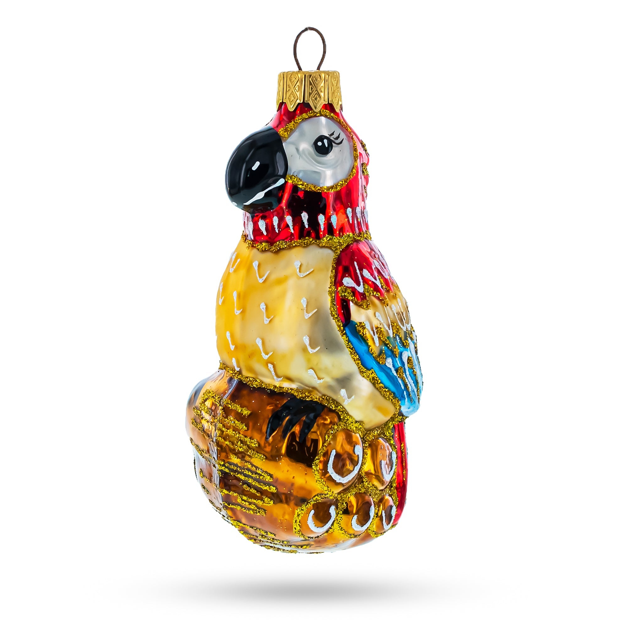 Colorful Parrot On A Branch Glass Christmas Ornament