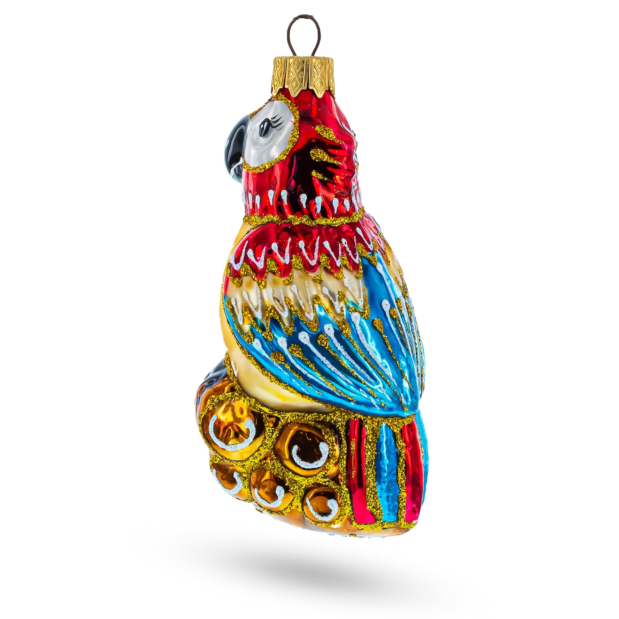 Colorful Parrot On A Branch Glass Christmas Ornament