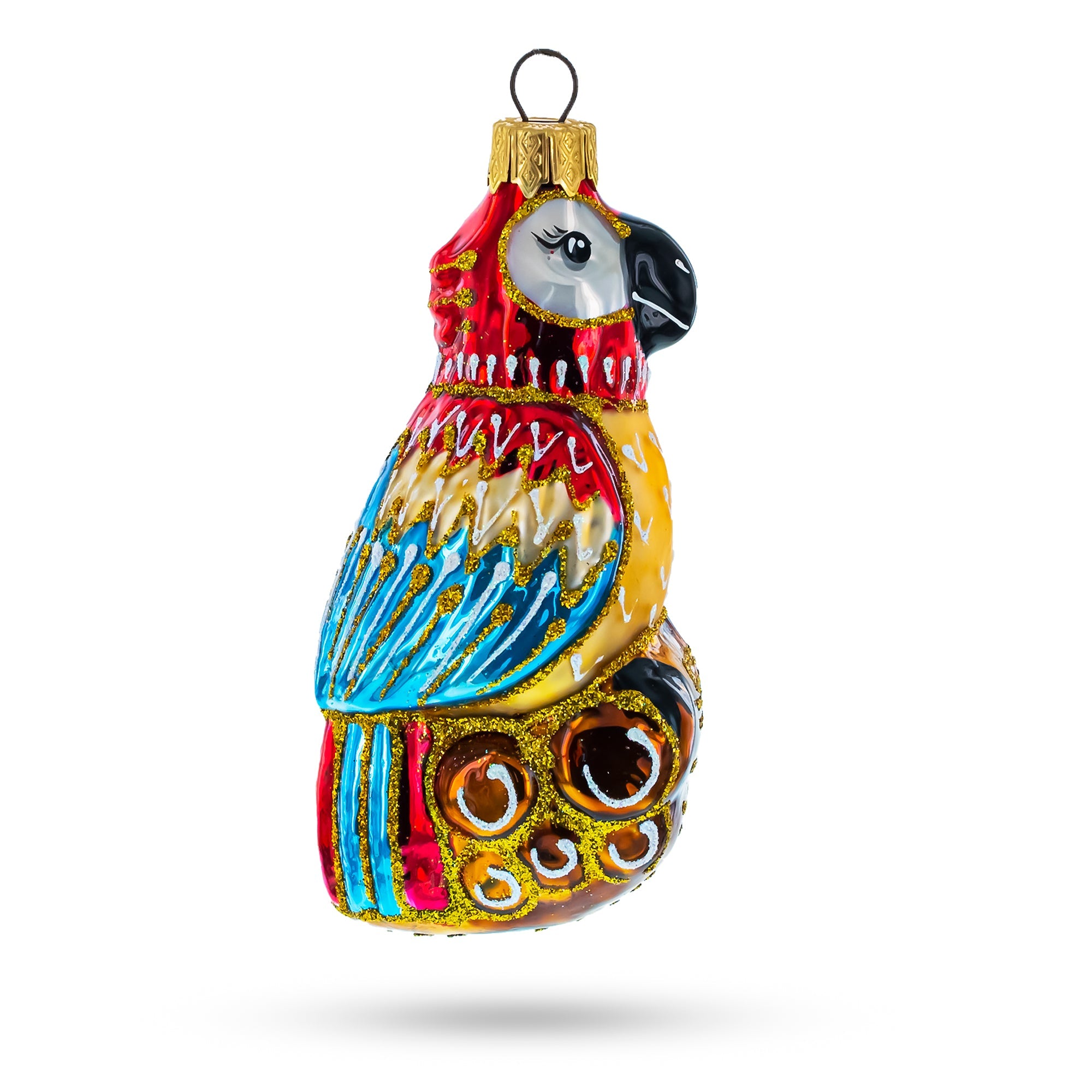 Colorful Parrot On A Branch Glass Christmas Ornament