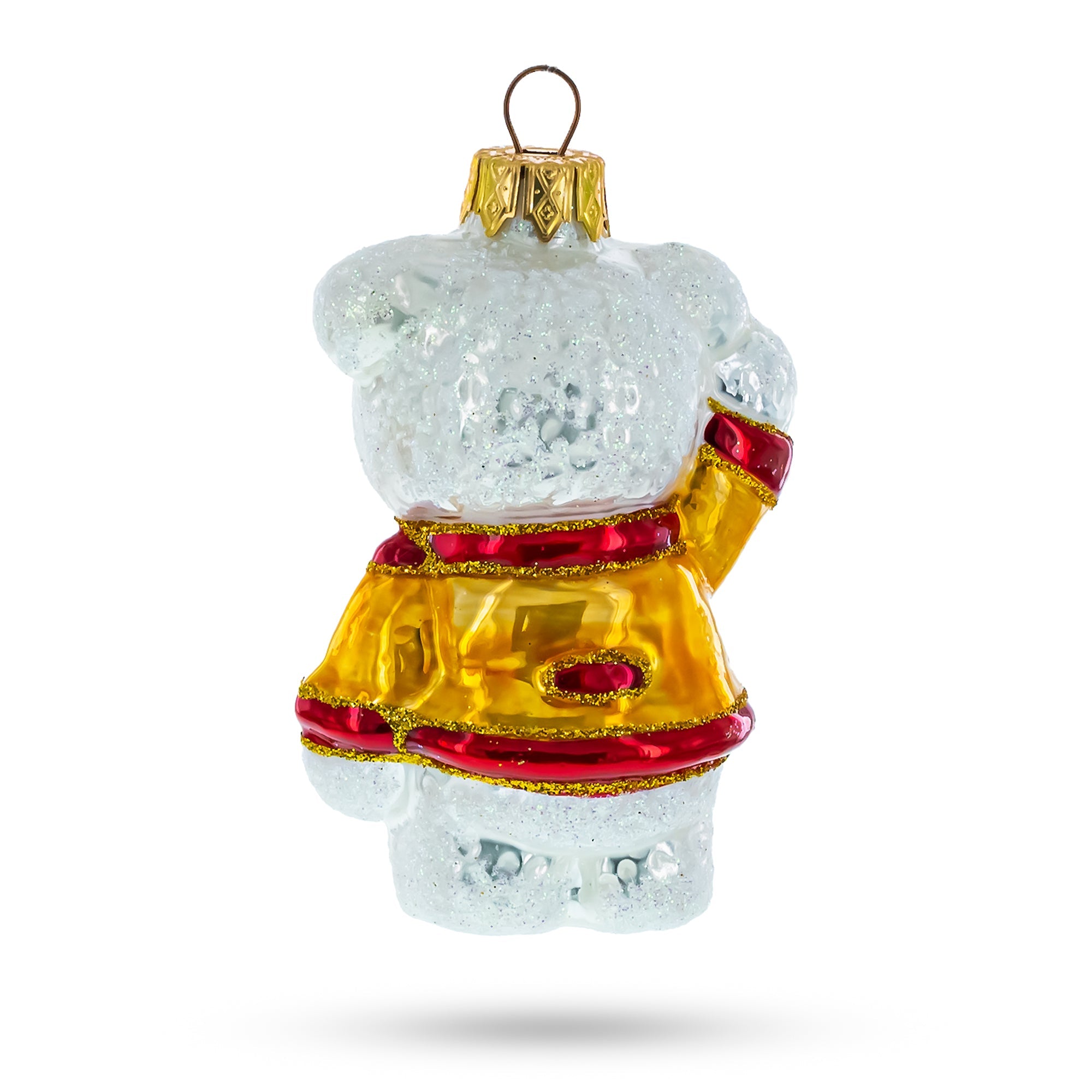 Bear Cub Waving Glass Christmas Ornament