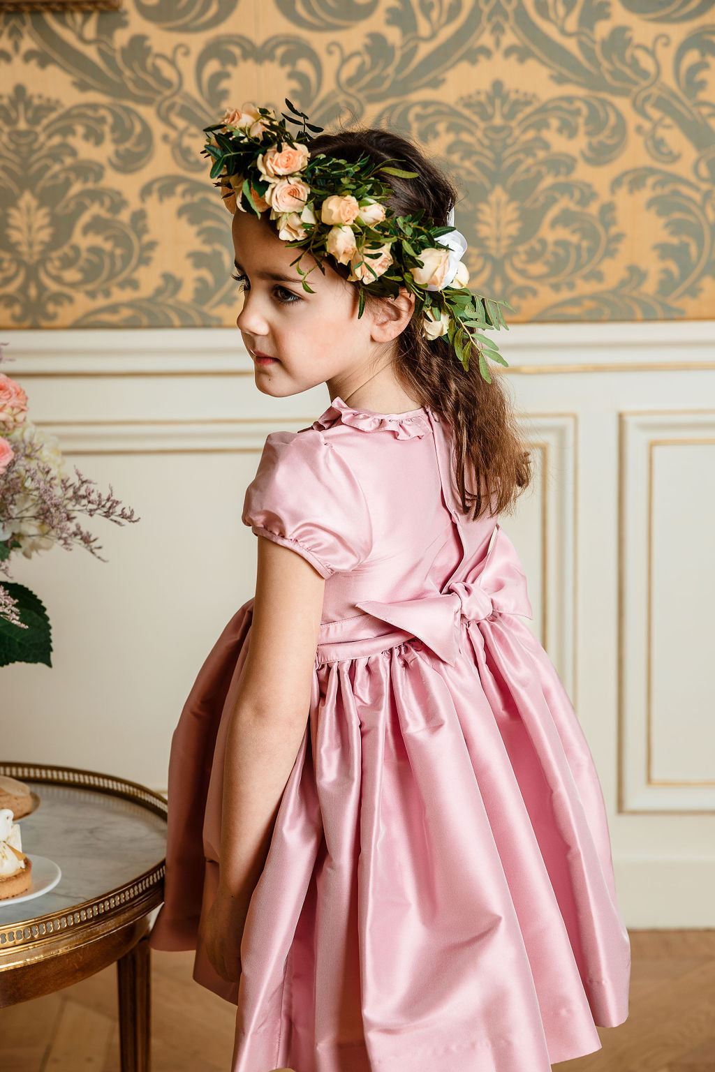 Astrid Pink Silk Smocked Girl Dress