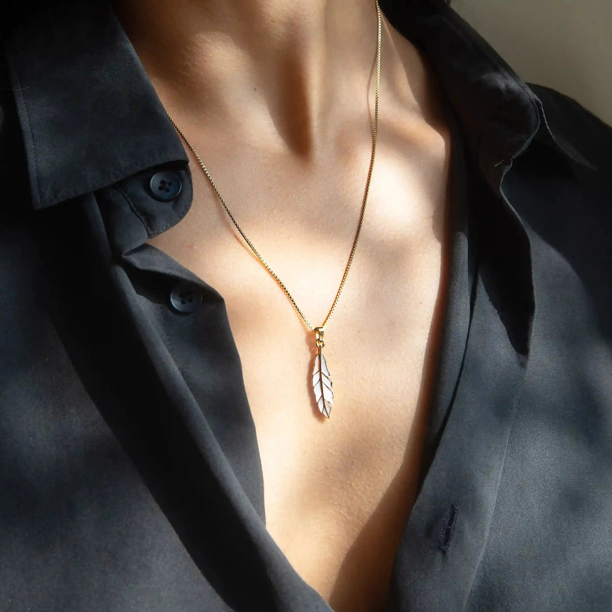 Mother Of Pearl Feather Necklace