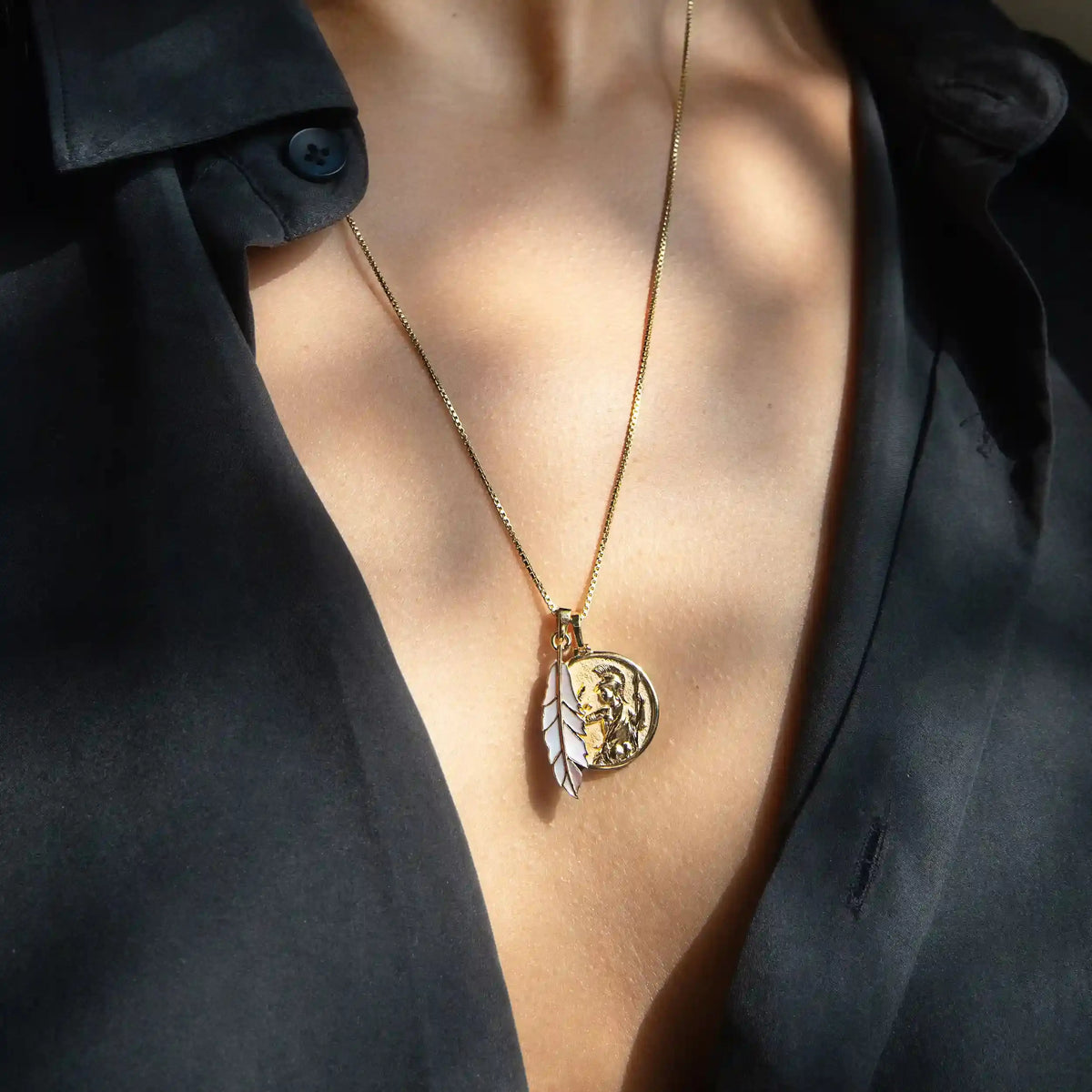 Mother Of Pearl Feather Necklace
