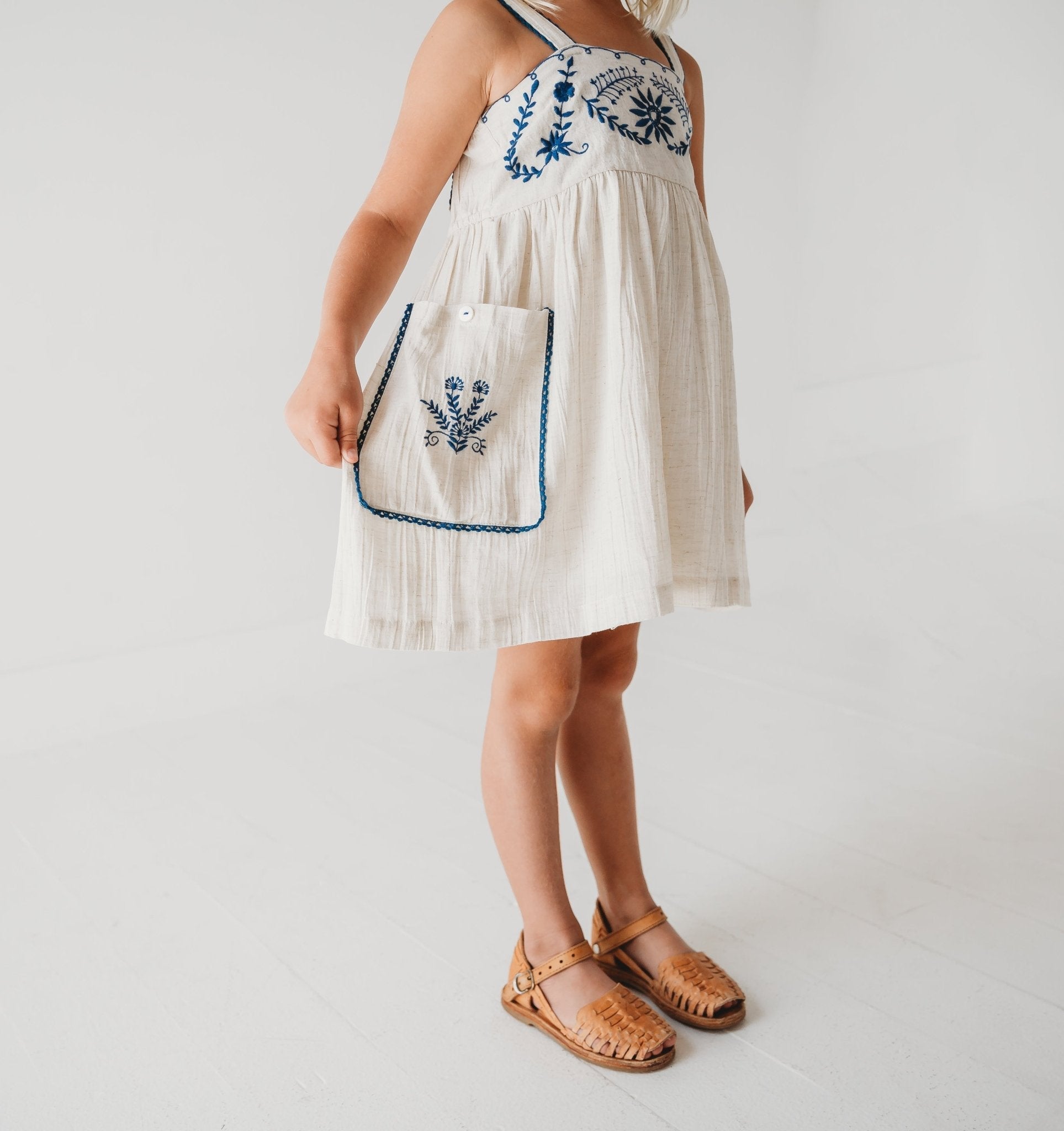 Azurea Linen Embroidery Dress