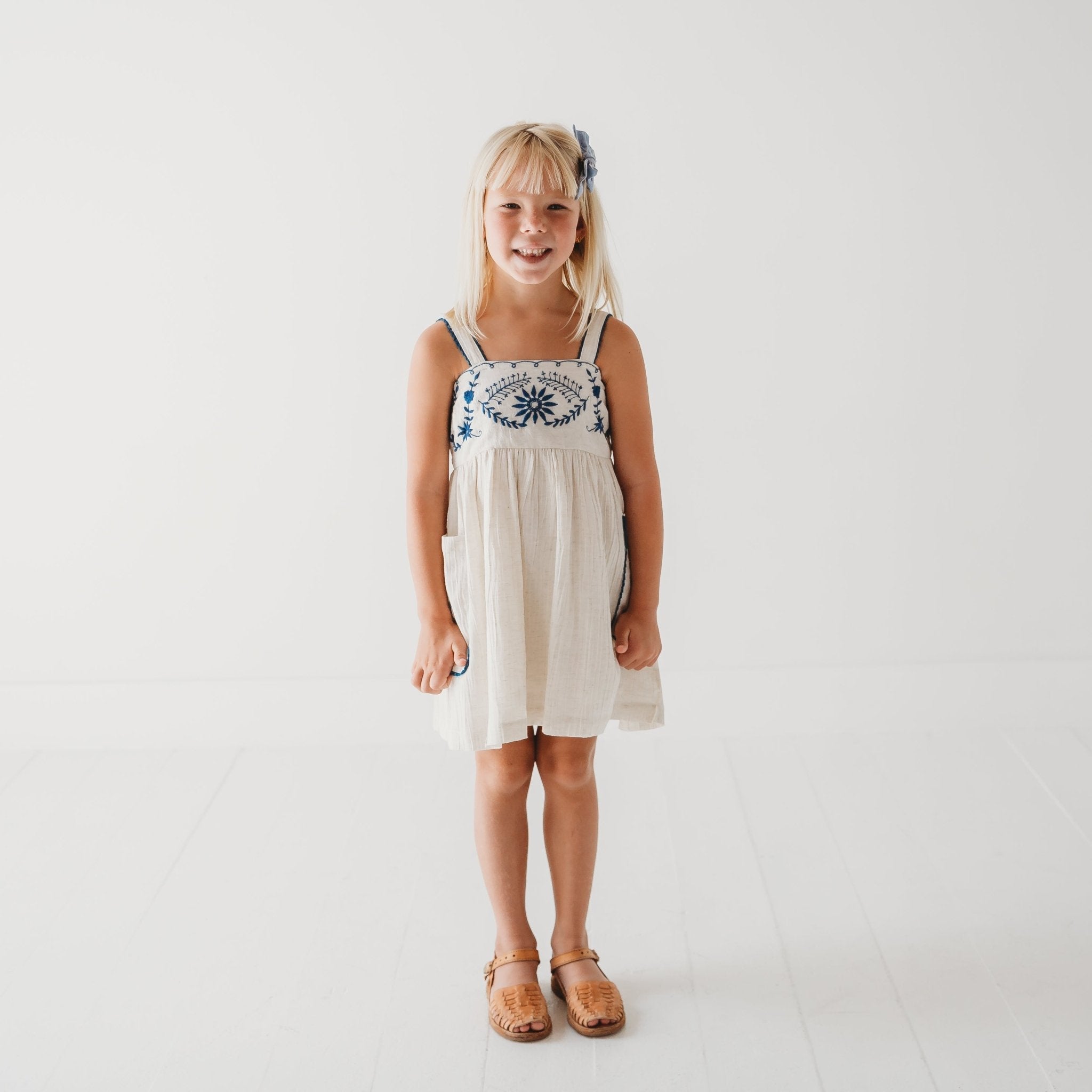 Azurea Linen Embroidery Dress